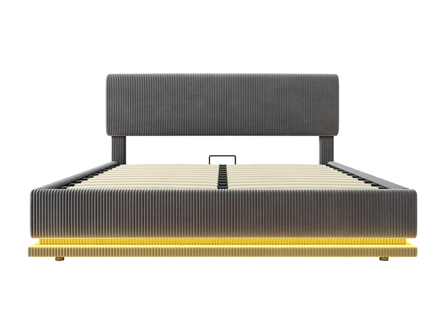 Opbergbed van 160x200 cm met ledverlichting, USB-C-oplaadfunctie en verstelbaar hoofdeinde in grijs, geschikt voor volwassenen en kinderen (matras niet inbegrepen).