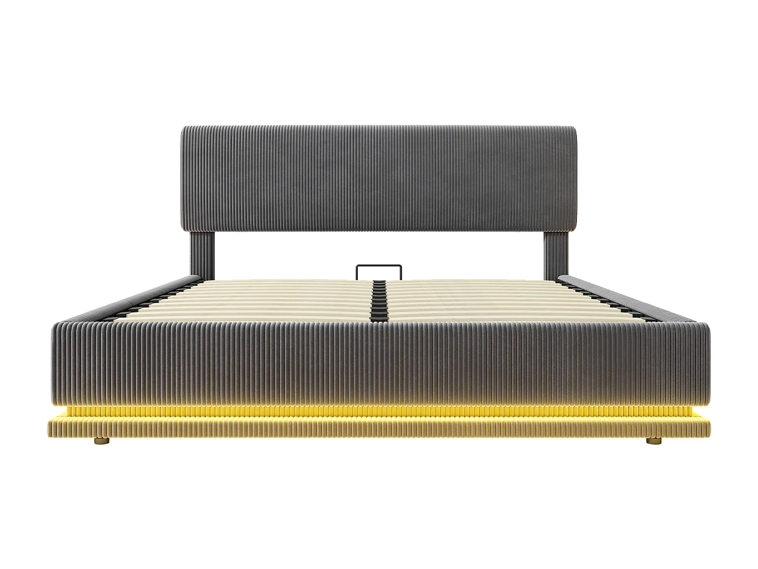 Lit double 160x200 cm avec LED, ports USB C, tête de lit réglable, grand rangement, en velours côtelé, gris foncé (Sans matelas)