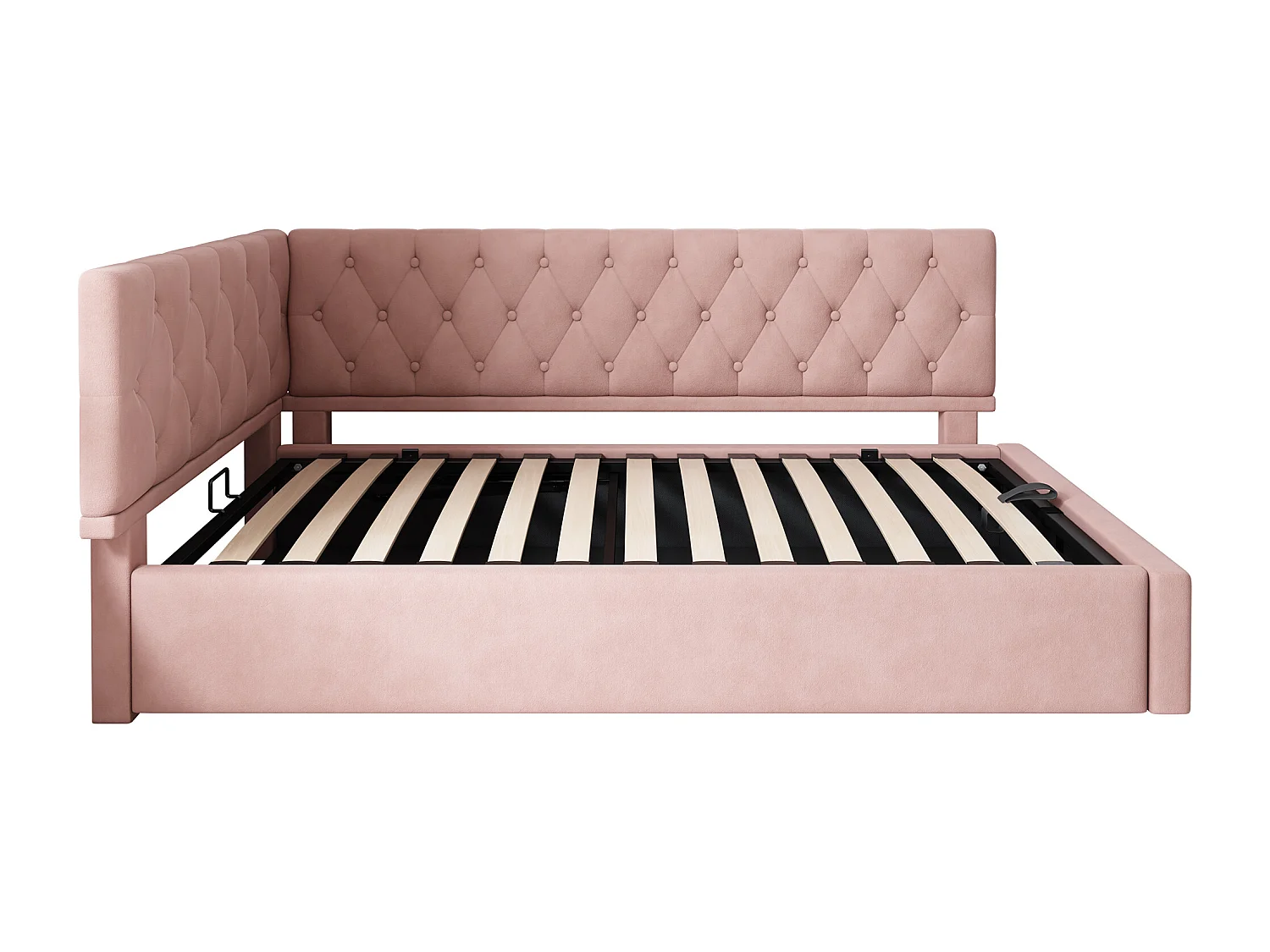 Letto per bambini 90x190 cm con testiera reversibile, con vano contenitore idraulico, in velluto, rosa (Senza materasso)
