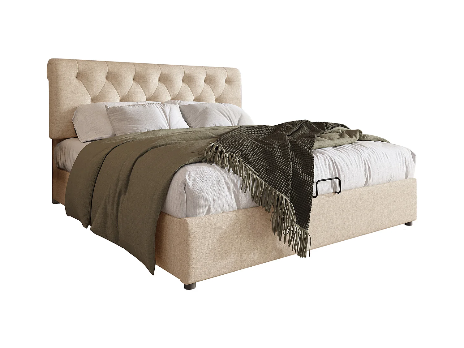 Volwassen opbergbed 140x200 cm met lattenbodem - in hoogte verstelbaar hoofdeinde - linnen stof - natuurlijke kleur (zonder matras)