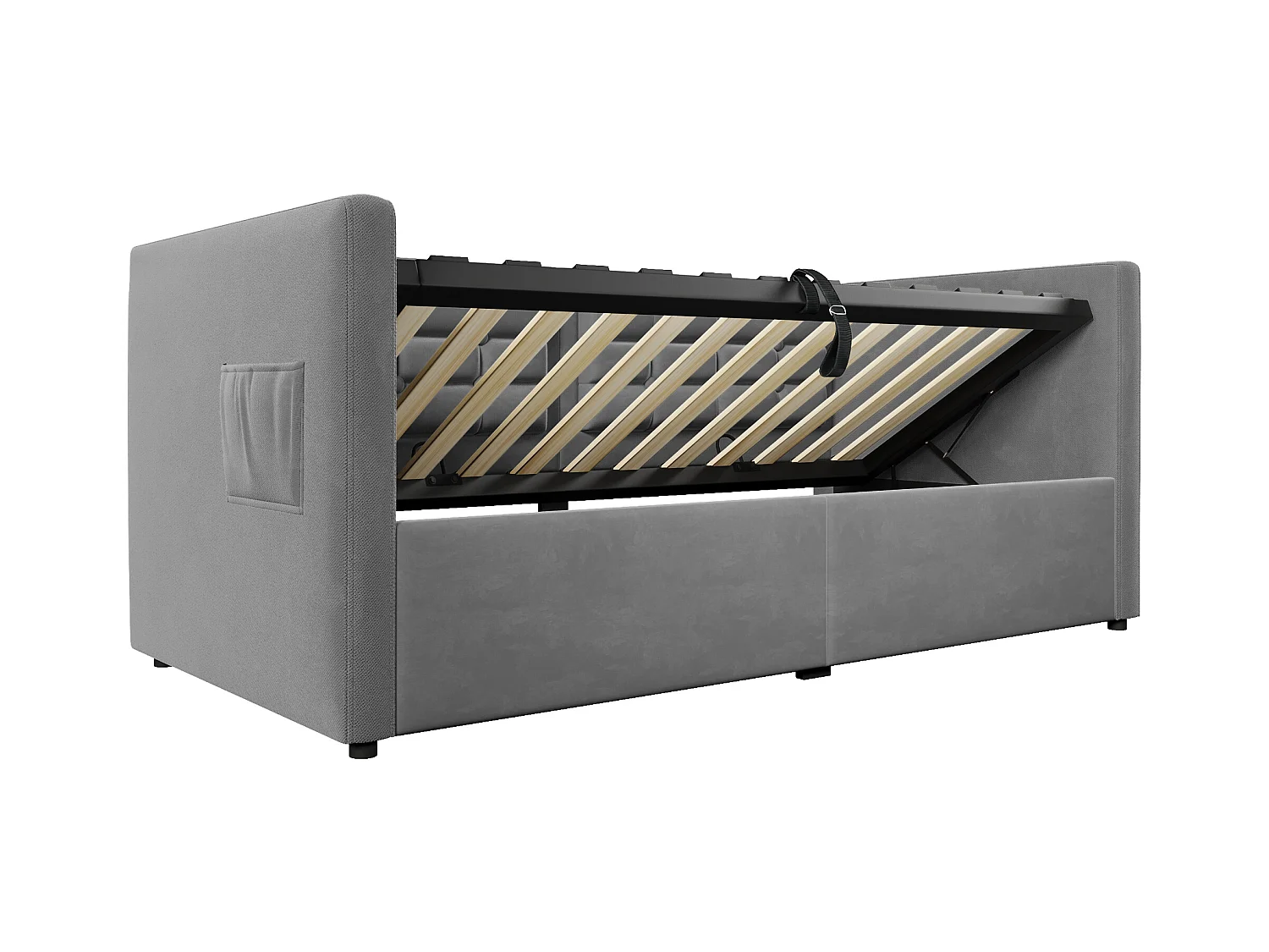 Lit enfant 90x190cm avec sommier - tête de lit rembourré avec USB - cadre de lit en métal - velours gris (sans matelas)