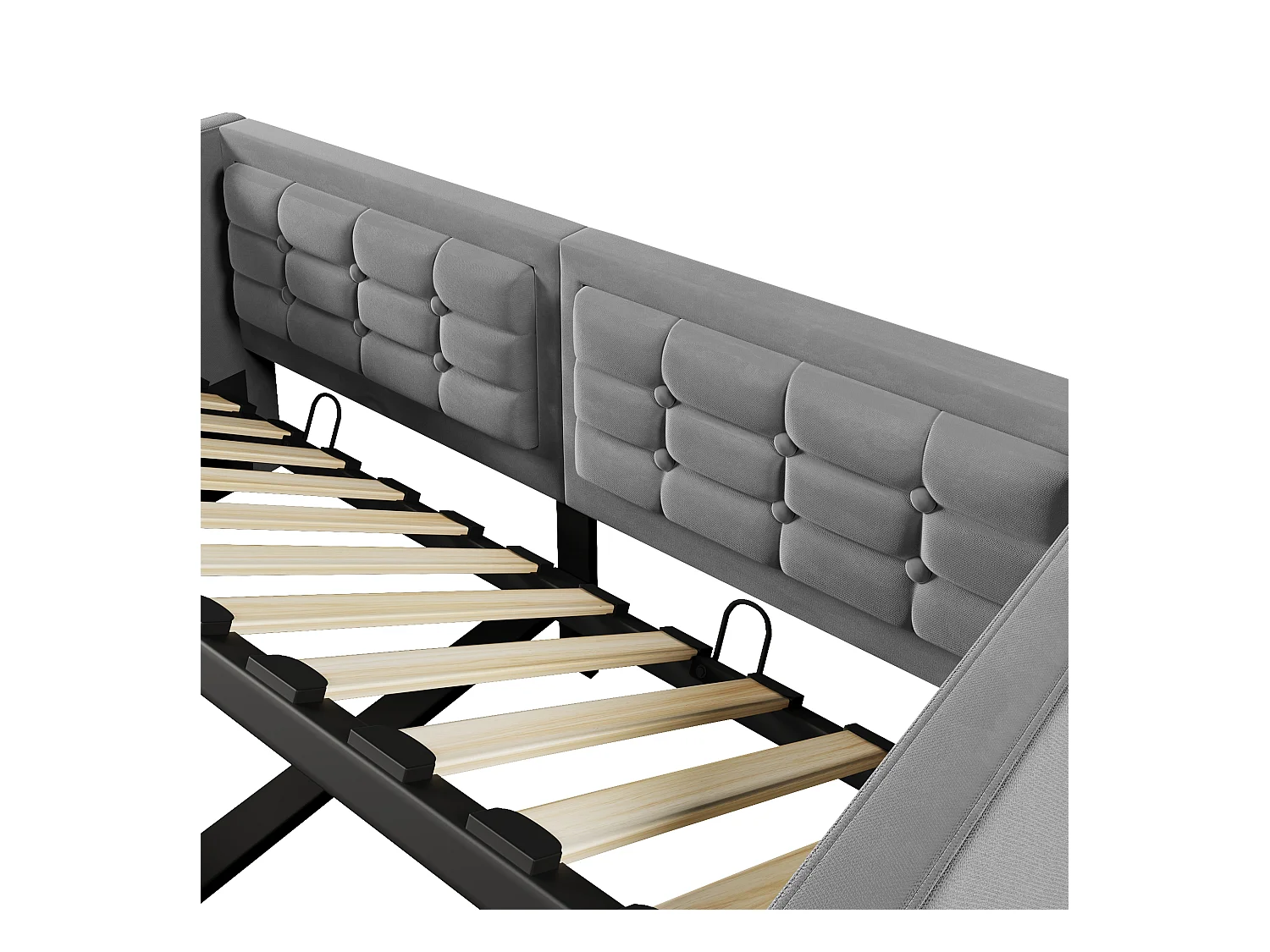 Lit enfant 90x190cm avec sommier - tête de lit rembourré avec USB - cadre de lit en métal - velours gris (sans matelas)