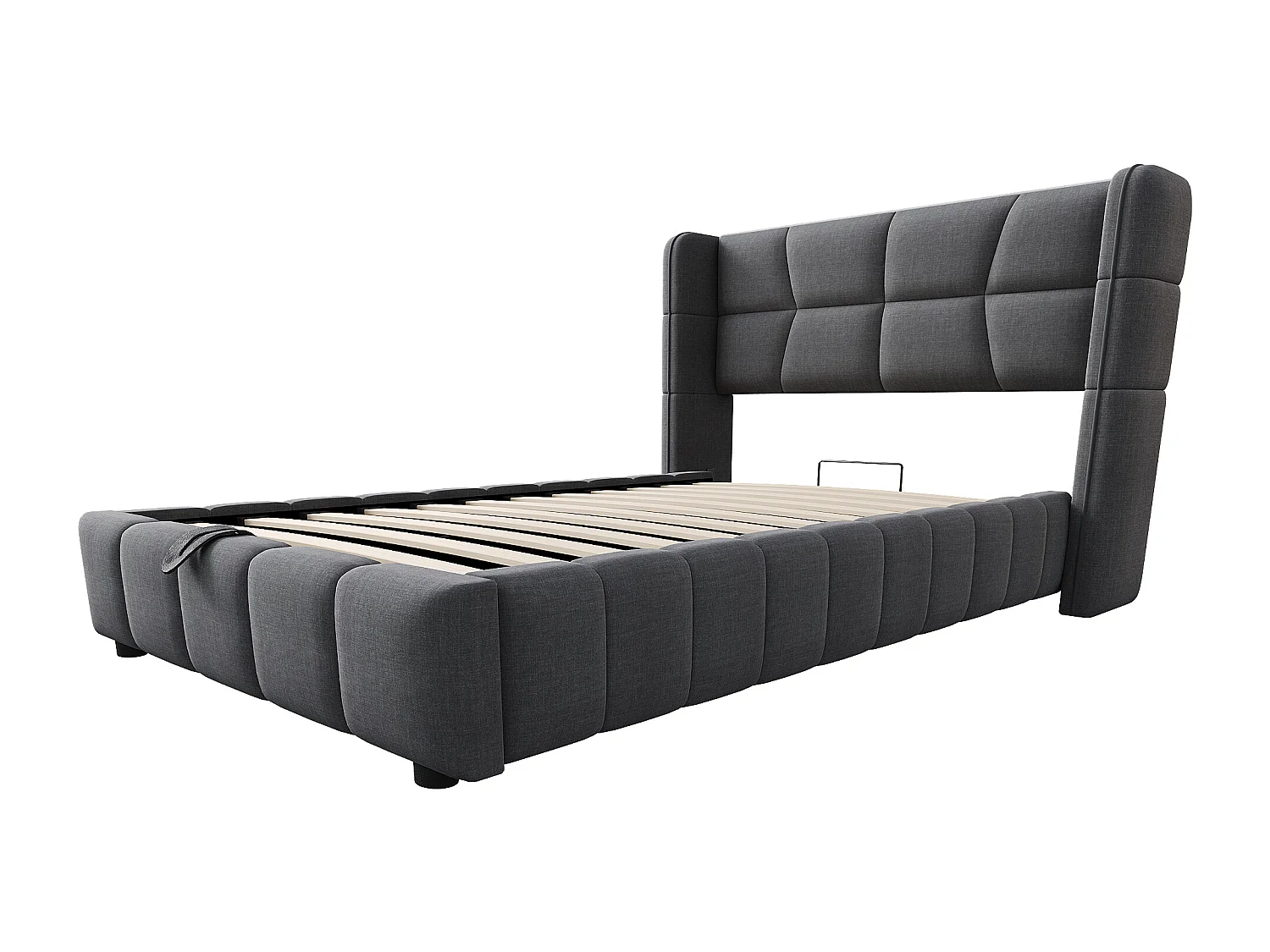 Lit enfant 90x200 cm avec tête de lit, mécanisme de levage rangements intégrés, structure en tissu, gris (Sans matelas)