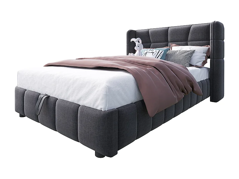 Cama con canapé de láminas y cabecero acolchado de 90x200cm para niños y adolescentes en color gris (colchón no incluido)