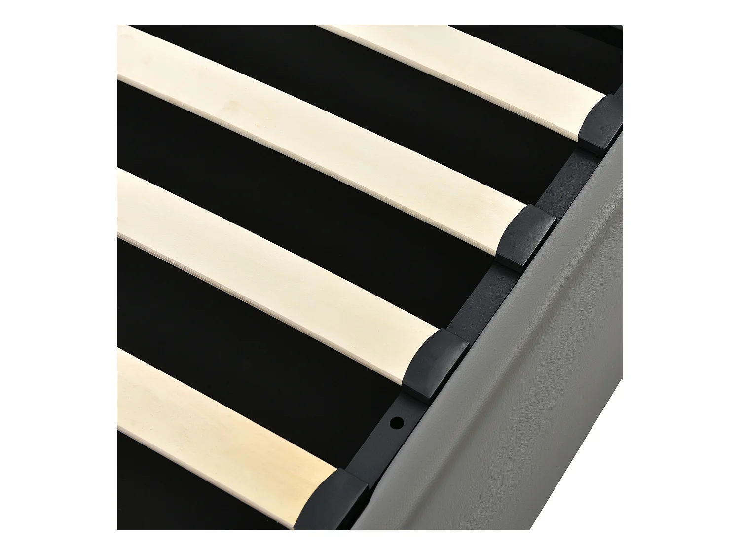 Lit coffre 140x200 cm avec sommier - tête de lit rembourrée avec LED - similicuir gris (sans matelas)