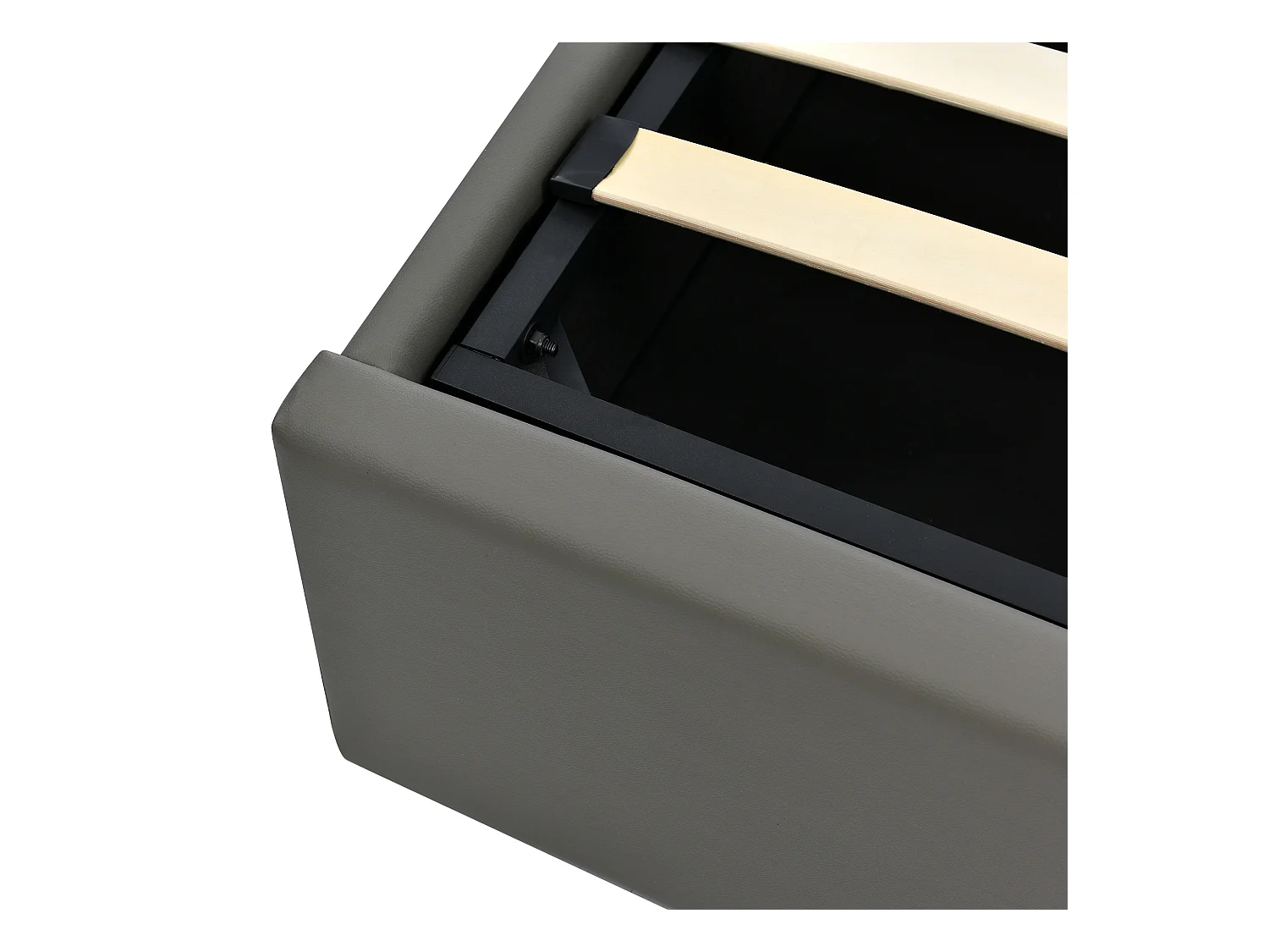 Lit coffre 140x200 cm avec sommier - tête de lit rembourrée avec LED - similicuir gris (sans matelas)