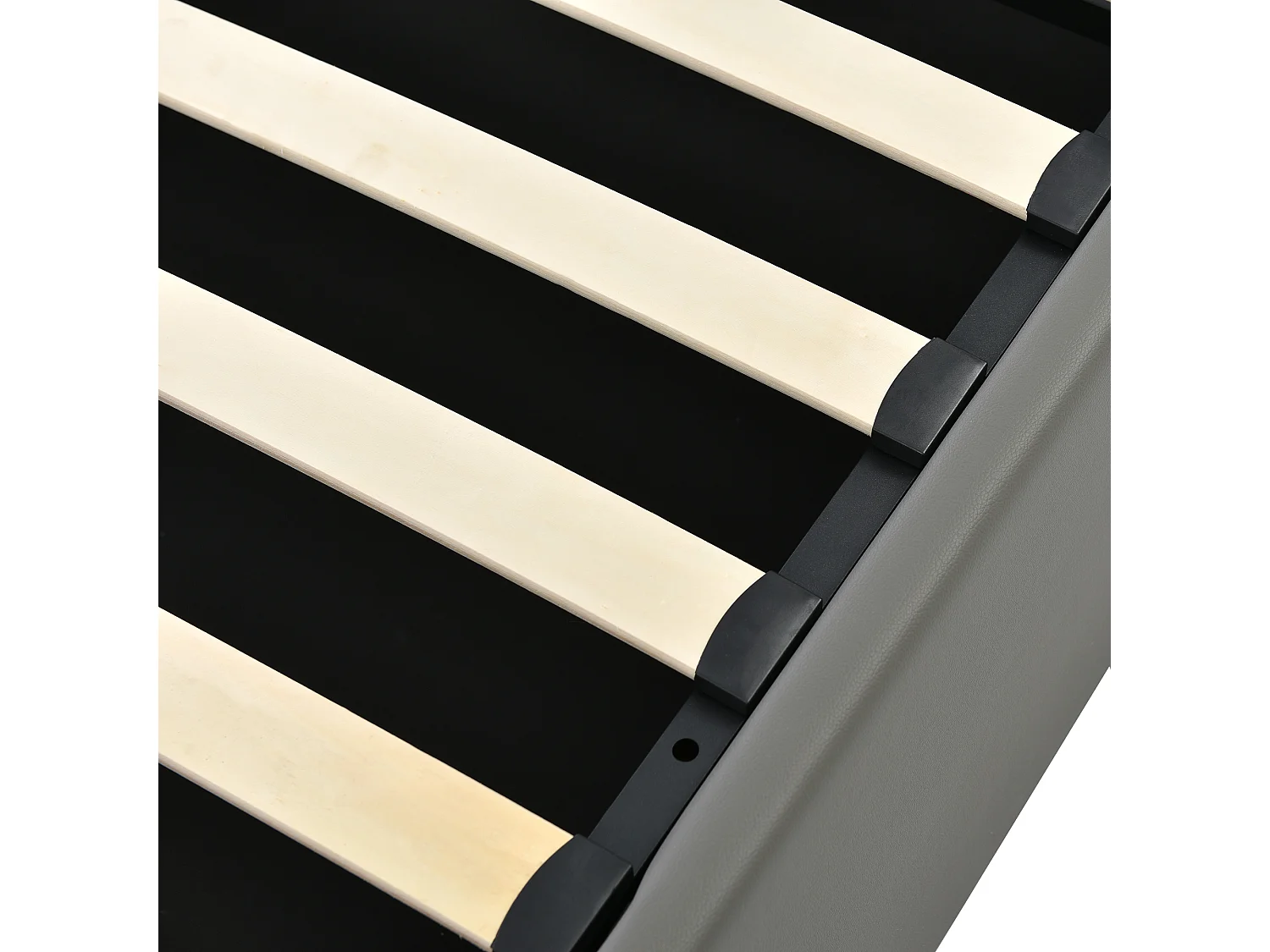 Volwassen opbergbed 140x200 cm met lattenbodem - gewatteerd hoofdeinde met LED-verlichting - grijs imitatieleer (zonder matras)