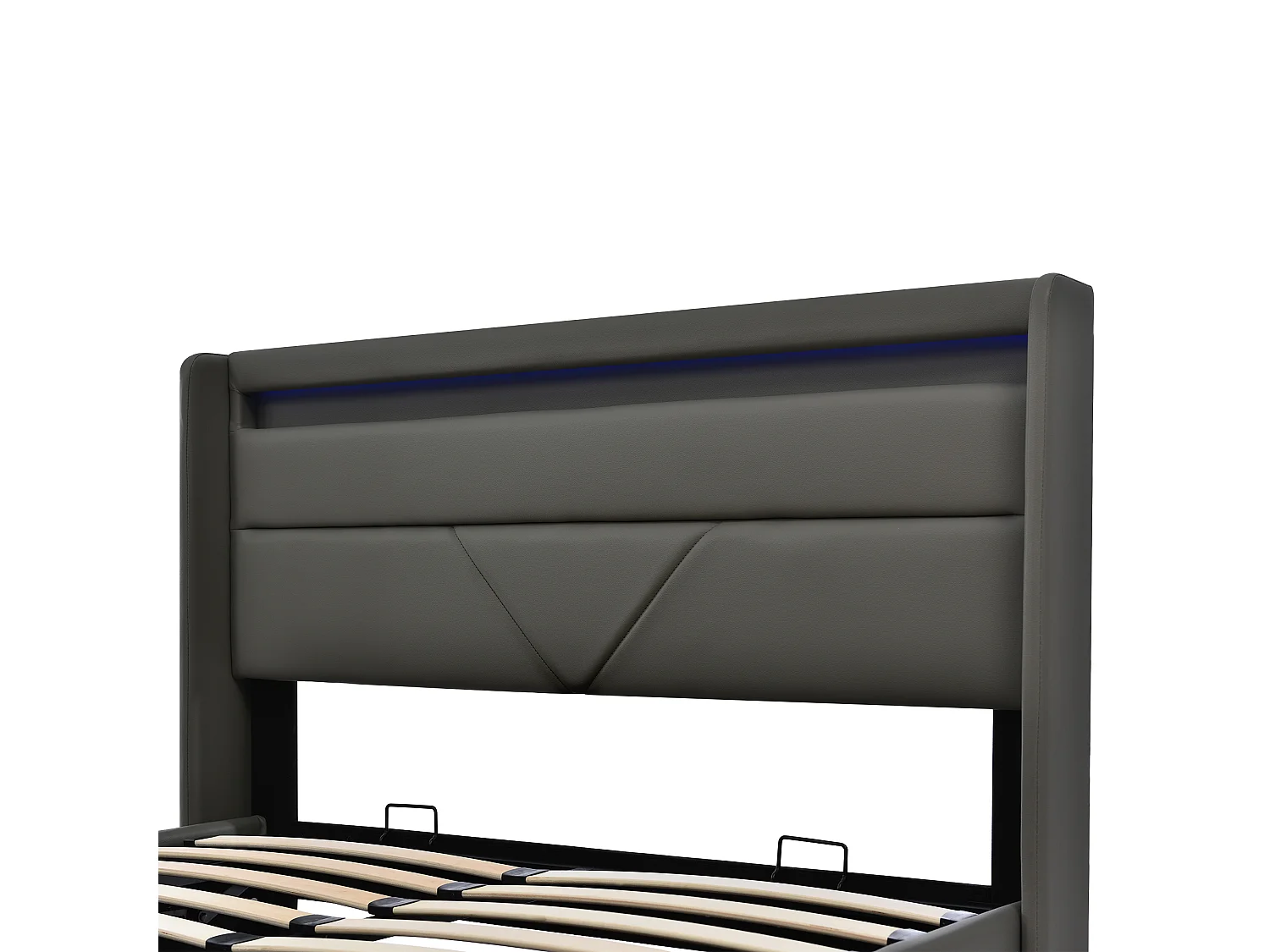 Volwassen opbergbed 140x200 cm met lattenbodem - gewatteerd hoofdeinde met LED-verlichting - grijs imitatieleer (zonder matras)