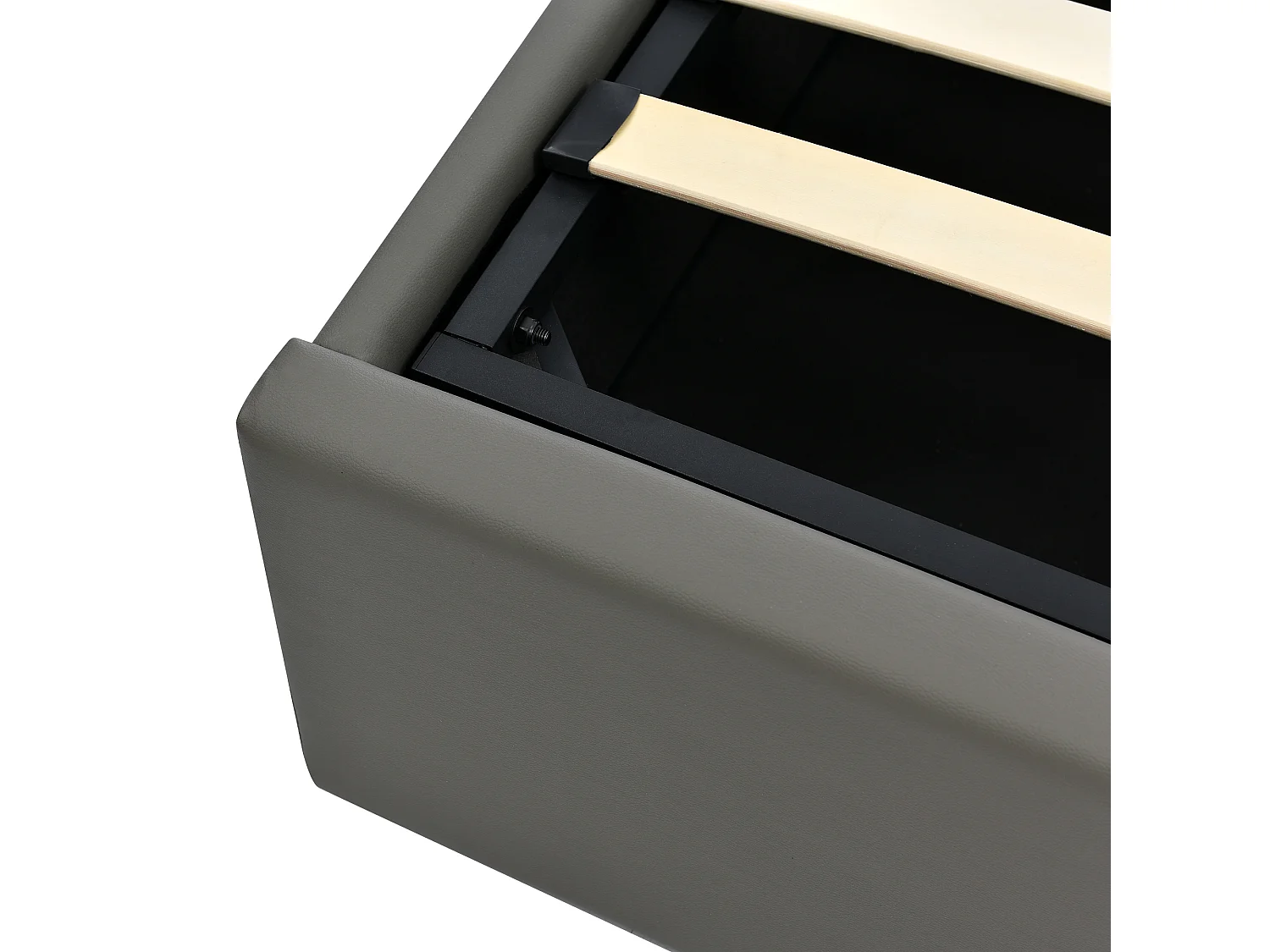 Volwassen opbergbed 140x200 cm met lattenbodem - gewatteerd hoofdeinde met LED-verlichting - grijs imitatieleer (zonder matras)