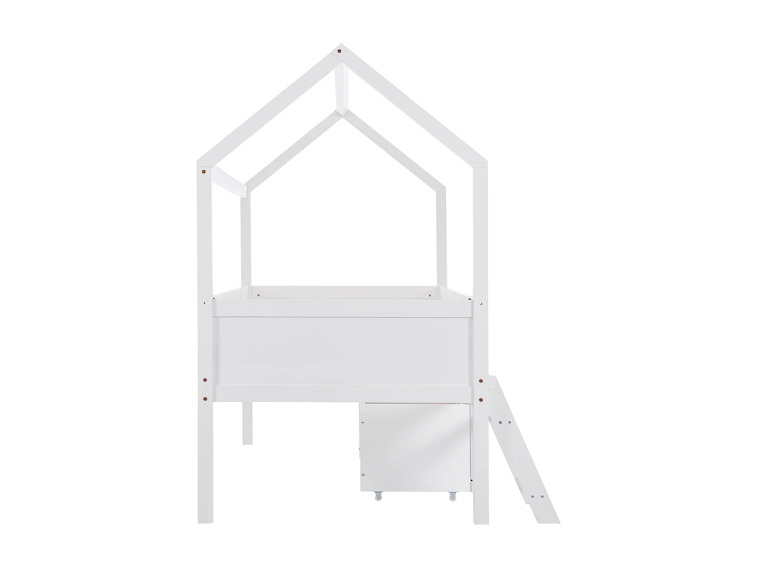 Lit enfant 90x200 cm avec sommier - lit cabane avec tiroirs et rangement - bois - blanc (sans matelas)