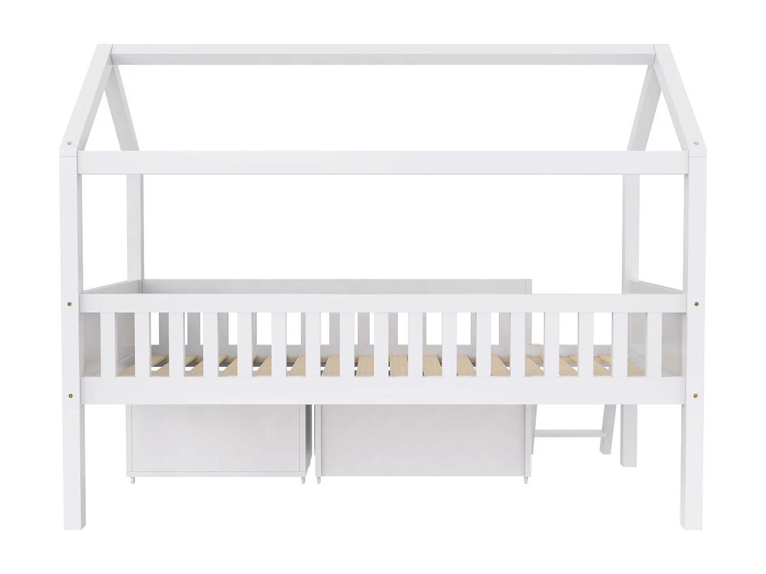 Lit enfant 90x200 cm avec sommier - lit cabane avec tiroirs et rangement - bois - blanc (sans matelas)