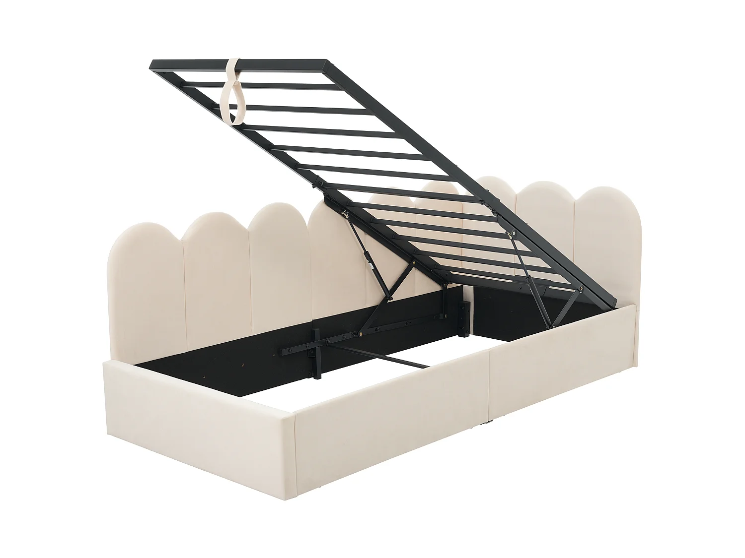 Kinderbed 90x190 met hydraulische opbergruimte, verwisselbare zijkanten, ijzeren lattenbodem, fluweel, beige (zonder matras)