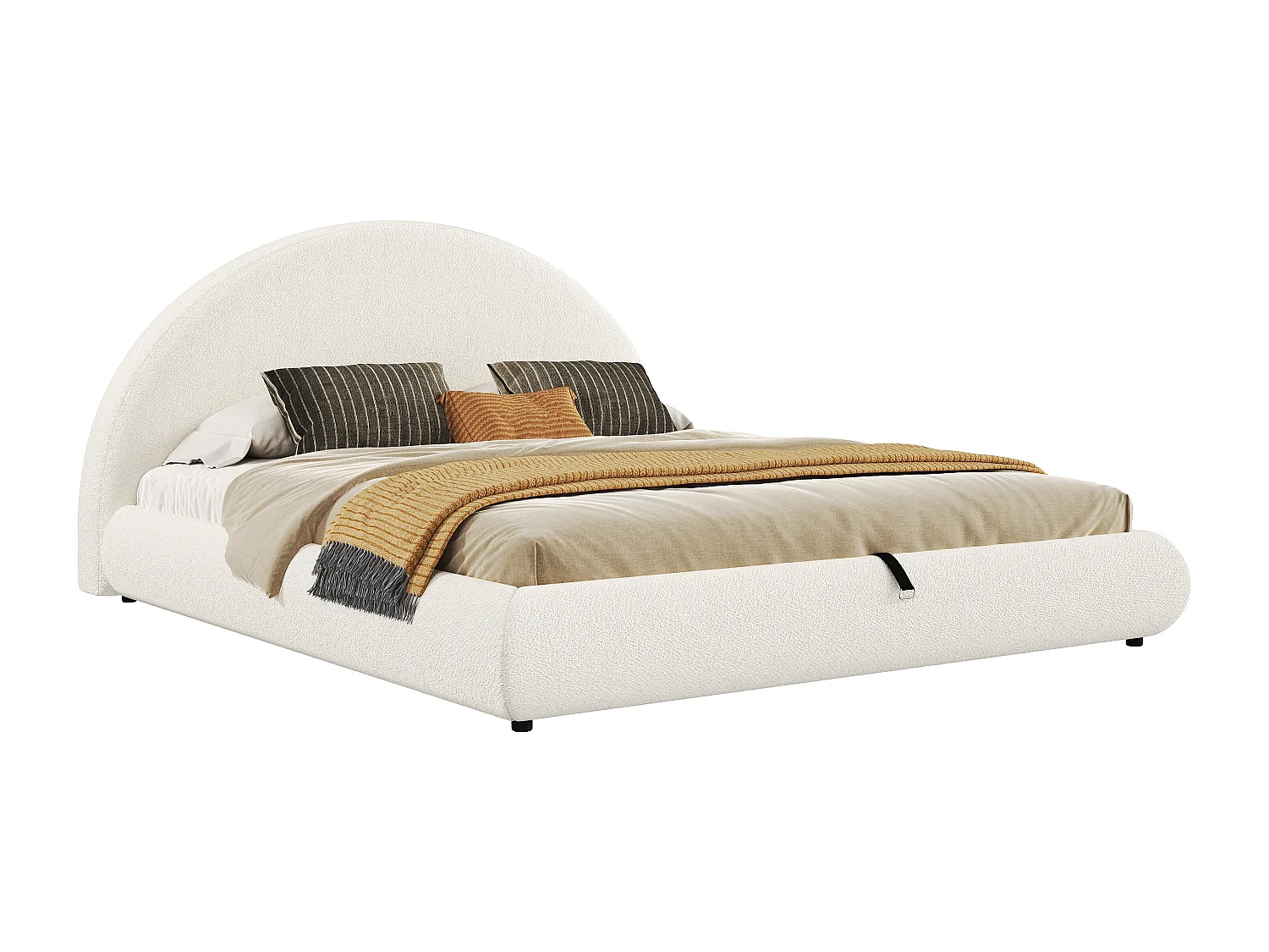 Lit adulte 180x200 cm avec sommier à lattes, avec rangement, levage hydraulique et tête de lit 106 cm, bouclé blanc (Sans matelas)