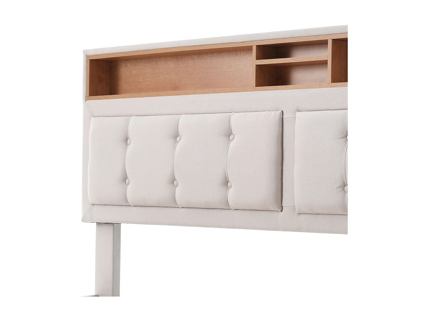 Volwassen opbergbed 140x200 cm met lattenbodem - hoofdbord met opbergruimte en USB - linnen stof - beige (zonder matras)