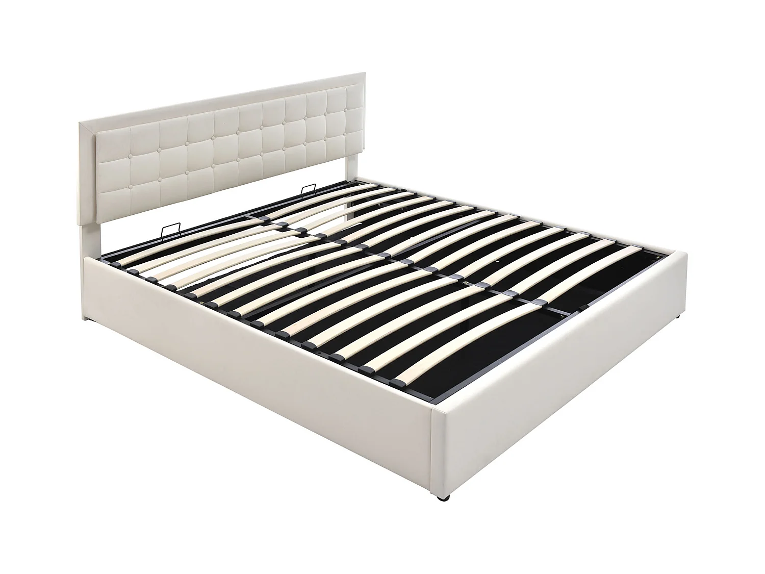 Lit coffre 160x200 cm avec sommier - tête de lit rembourrée avec LED - similicuir blanc (sans matelas)