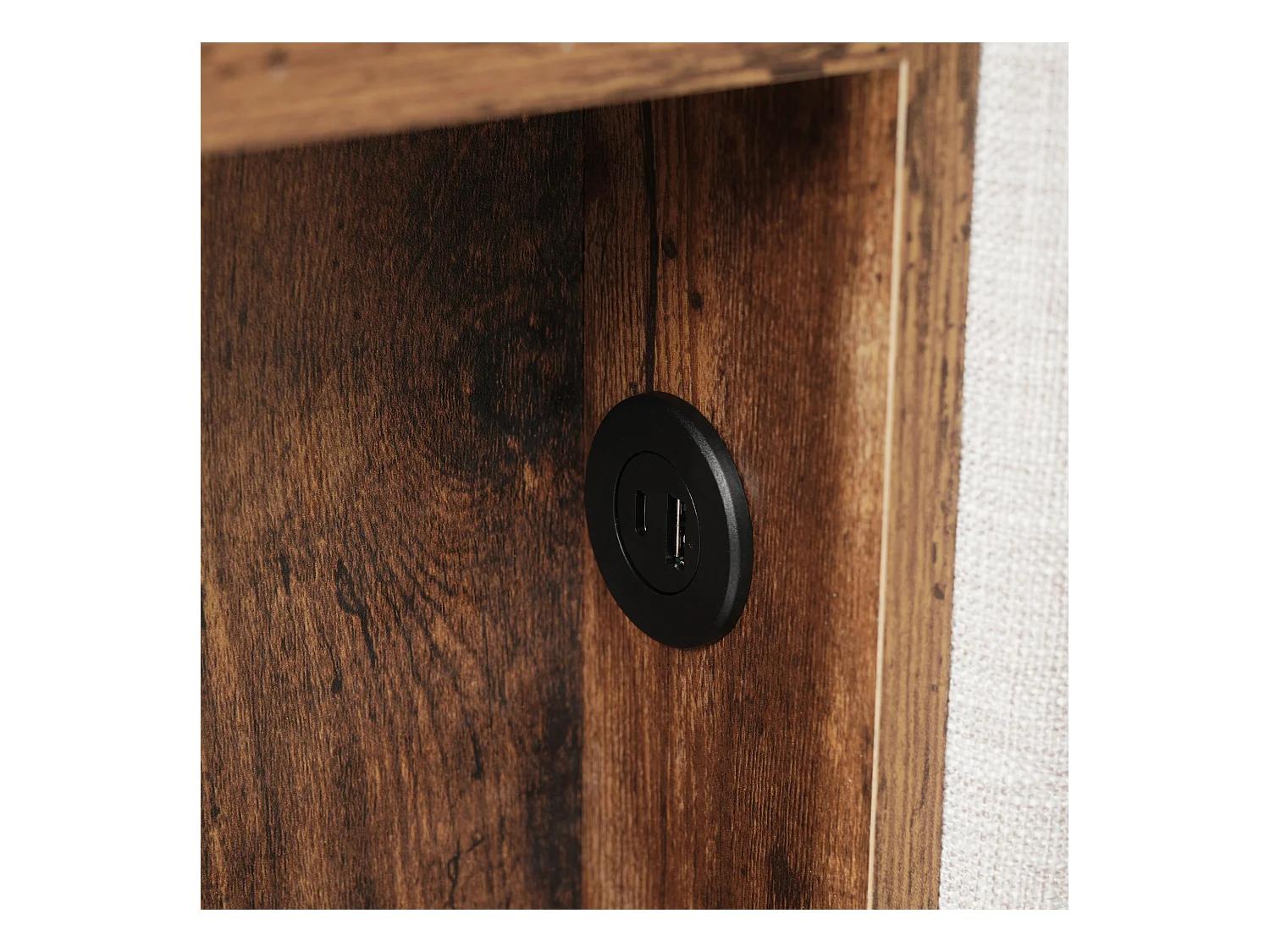 Lit coffre 160x200cm avec sommier - tête de lit avec USB et rangement - tissu lin - naturel (sans matelas)