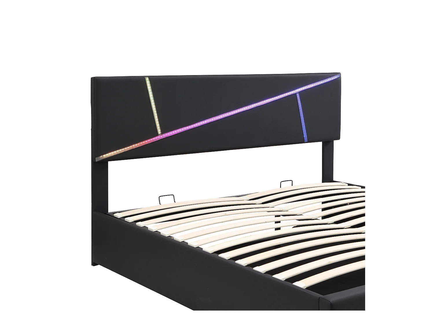 Lit coffre adulte 140x200 cm avec sommier - tête de lit capitonnée et LED - similicuir - gris (sans matelas)