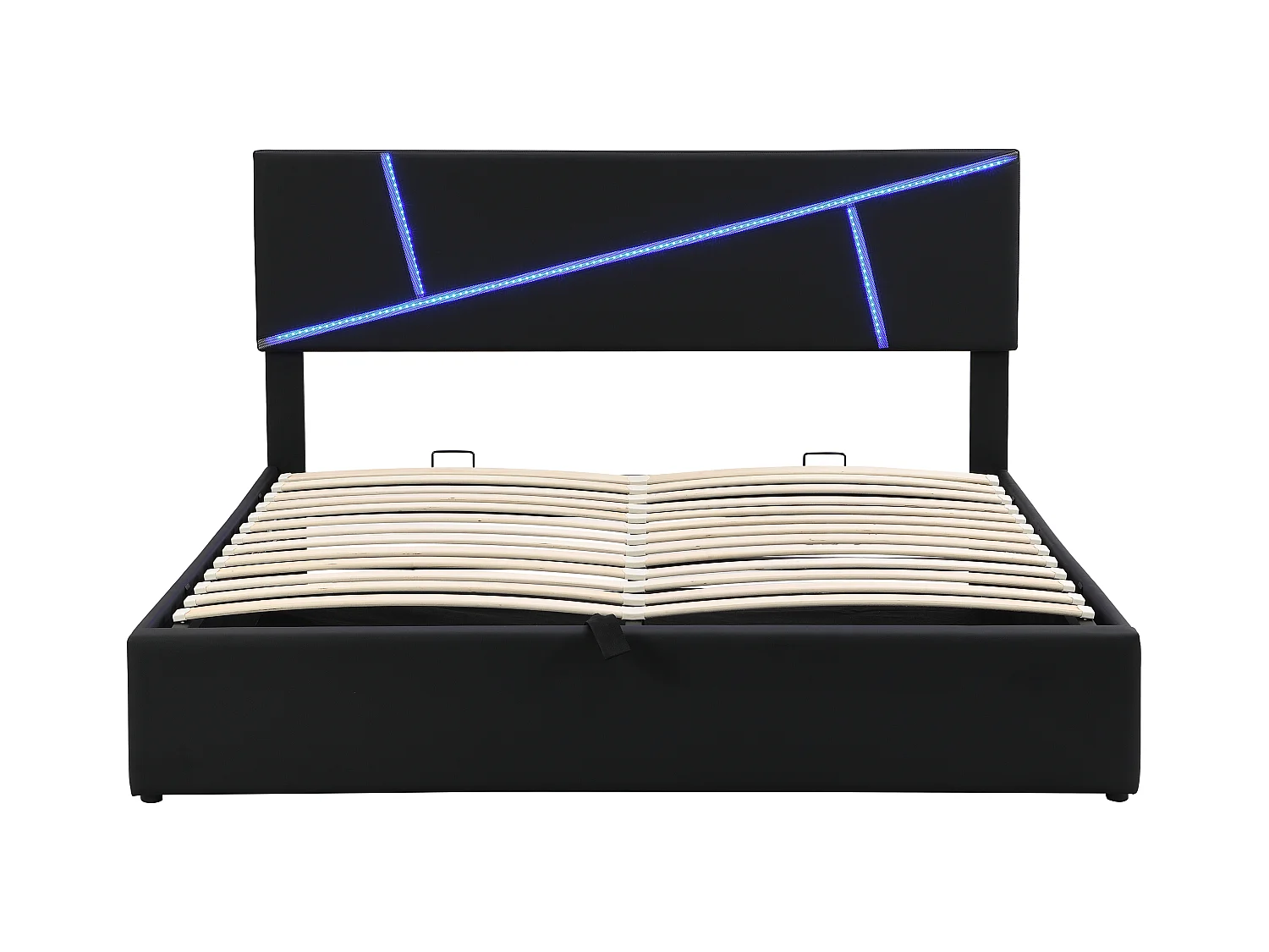 Lit coffre adulte 140x200 cm avec sommier - tête de lit capitonnée et LED - similicuir - gris (sans matelas)