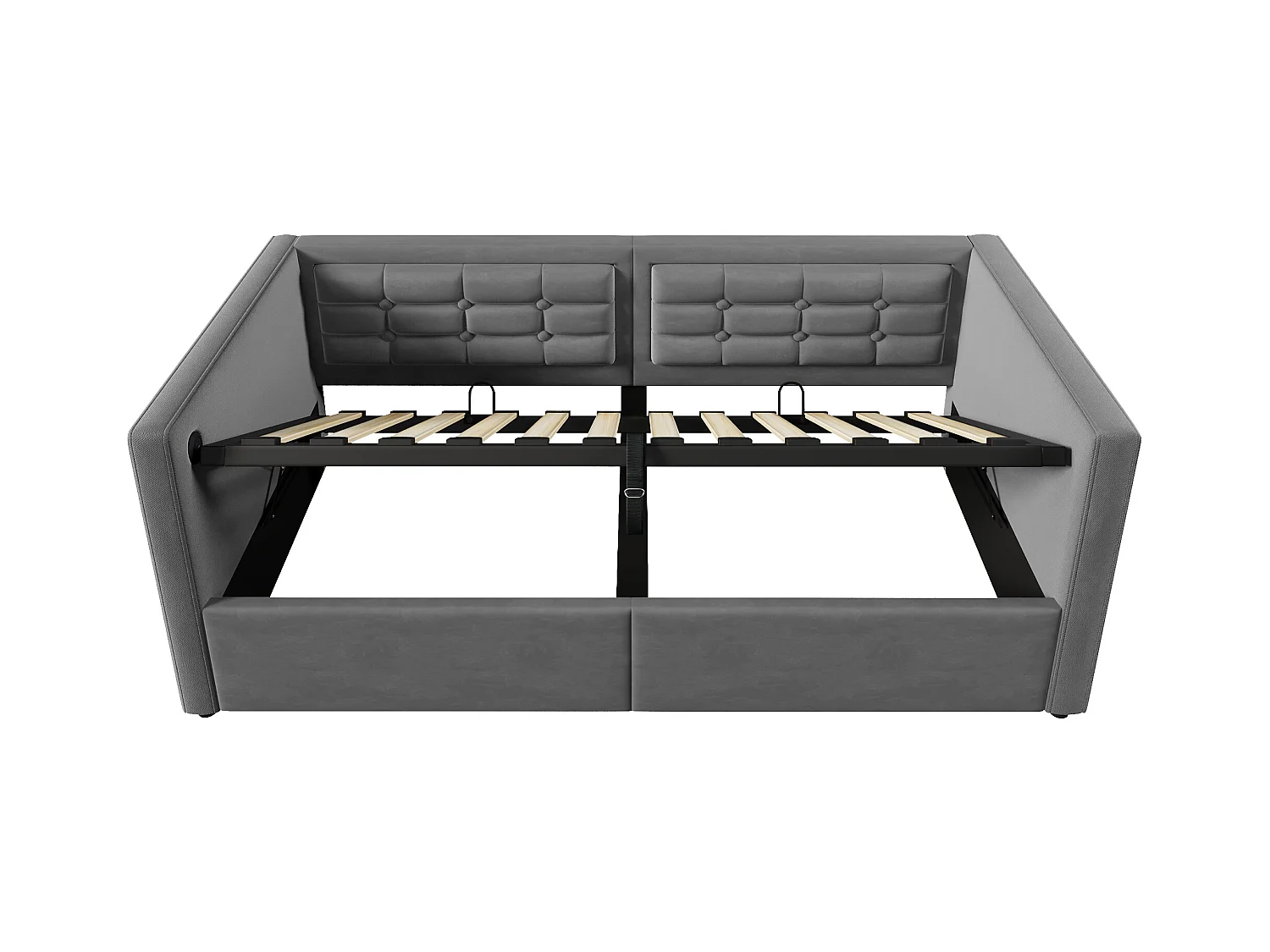 Lit coffre 90x200cm avec sommier - tête de lit rembourré avec USB - cadre de lit en métal - velours gris (sans matelas)