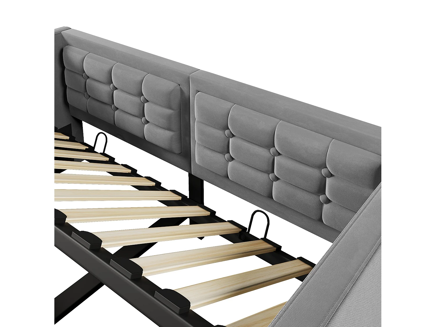 Lit coffre 90x200cm avec sommier - tête de lit rembourré avec USB - cadre de lit en métal - velours gris (sans matelas)