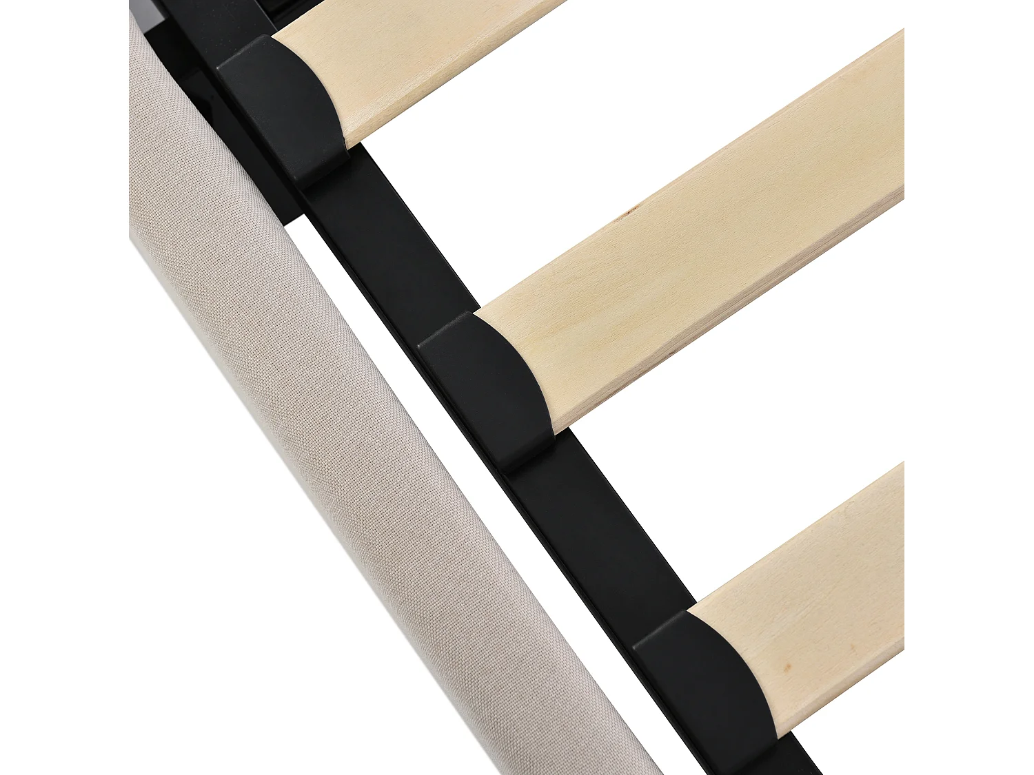 Lit coffre 160x200 cm avec sommier - tête de lit capitonnée - cadre de lit en métal - lin beige (sans matelas)