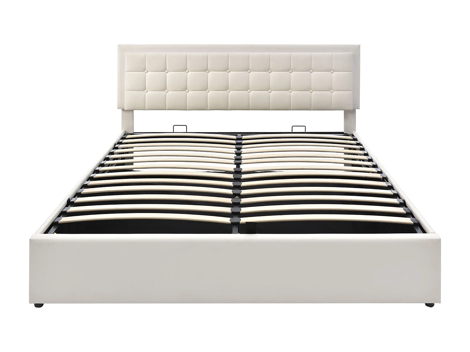 Volwassen opbergbed 140x200 cm met lattenbodem - gewatteerd hoofdeinde met LED-verlichting - wit imitatieleer (zonder matras)