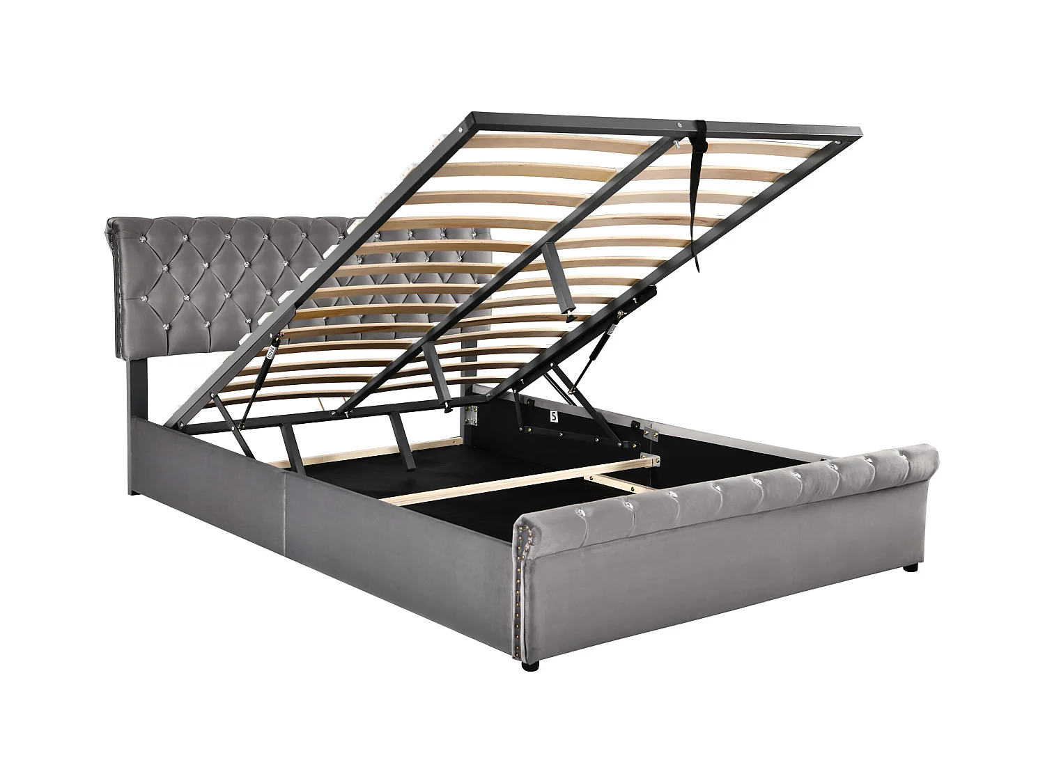 Lit coffre adulte 140x200 cm avec sommier - tête de lit réglable en hauteur - velours - gris (sans matelas)