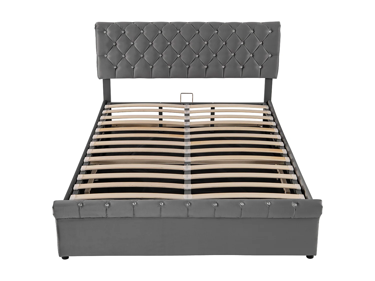 Volwassen opbergbed 140x200 cm met lattenbodem - in hoogte verstelbaar hoofdeinde - fluweel - grijs (zonder matras)