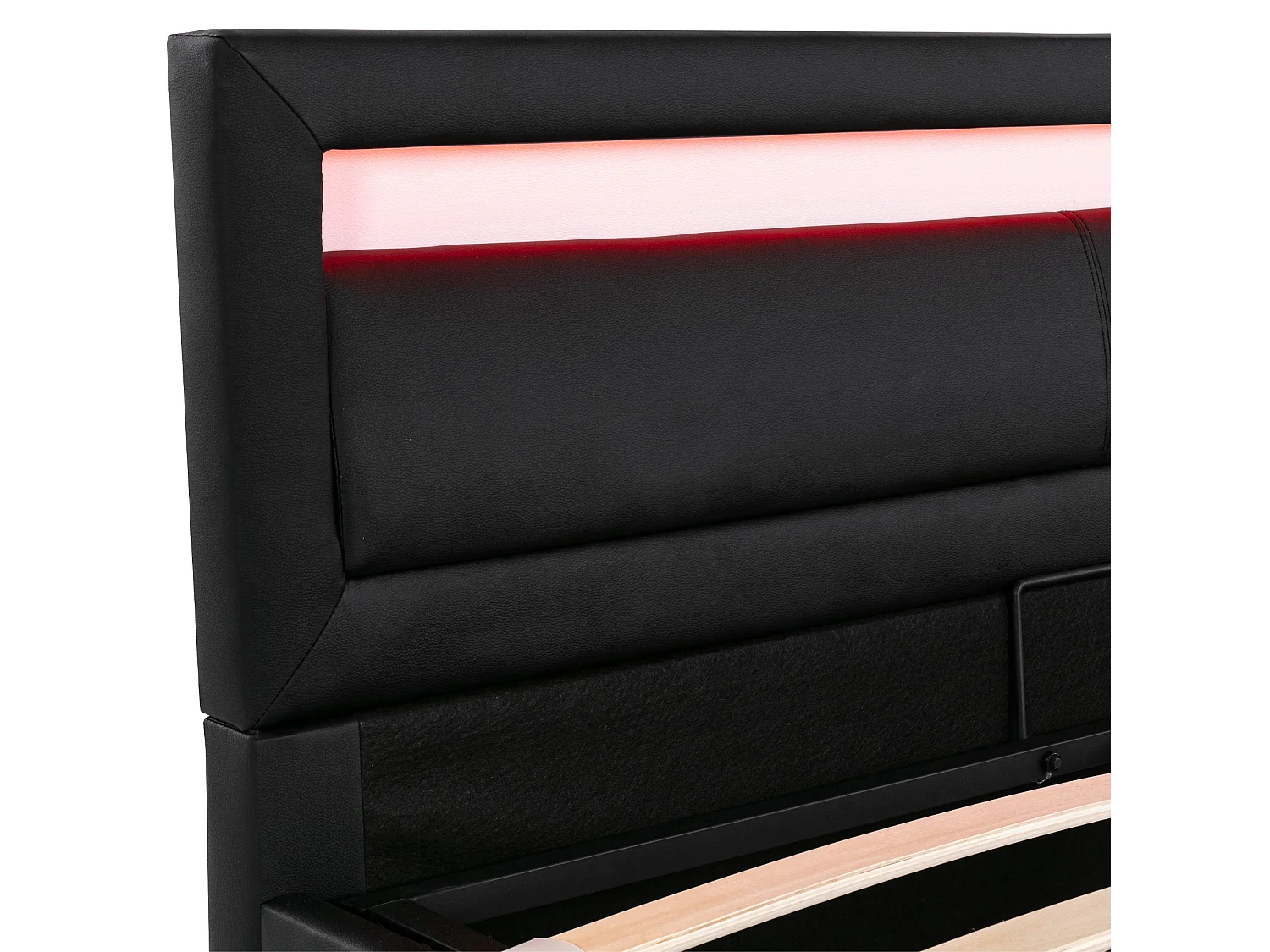 Cama canapé adulto 140x190 cm con somier de láminas - cabecero tapizado y LED - polipiel - color negro (sin colchón)