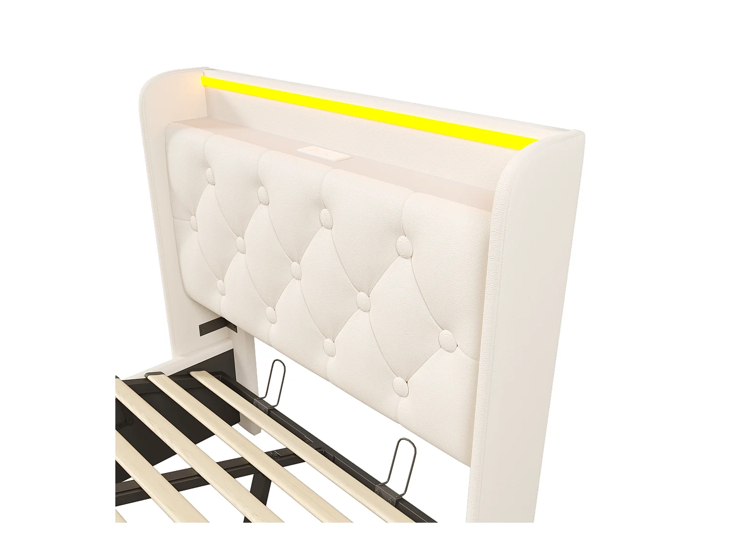 Lit coffre enfant 90x200 cm avec sommier - tête de lit avec USB et LED - similicuir blanc - (sans matelas)