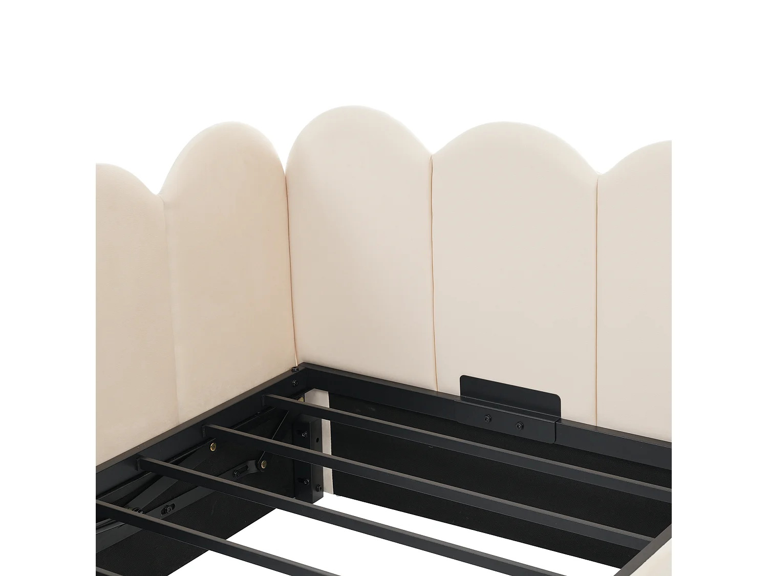 Kinderbed met opbergruimte 90x200 cm met lattenbodem - jeugdbed met metalen bedframe - beige fluweel (zonder matras)