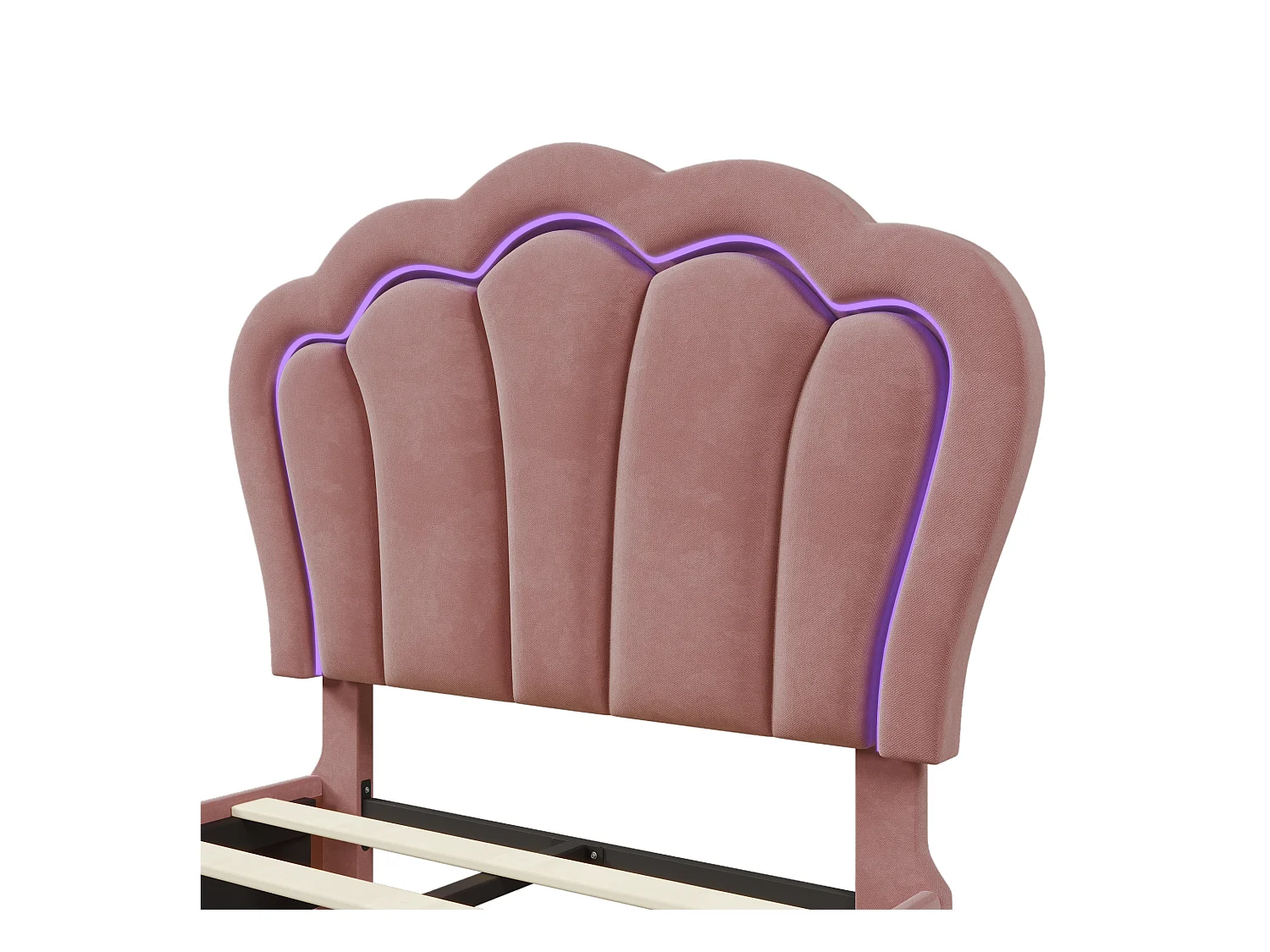 Lit enfant 90x190 cm avec tiroirs - tête de lit réglable avec LED - cadre de lit en métal - velours rose (sans matelas)