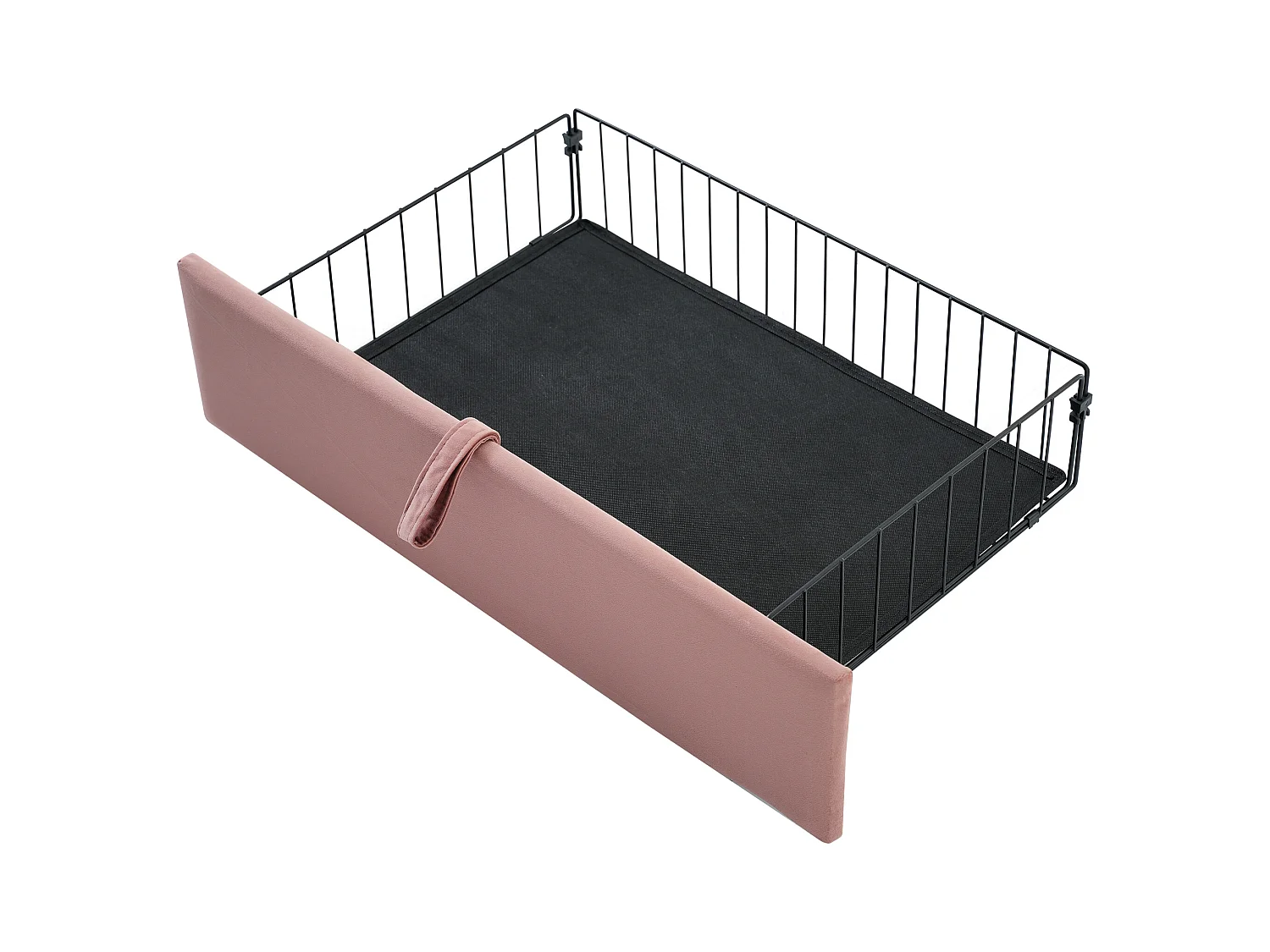 Lit enfant 90x190 cm avec tiroirs - tête de lit réglable avec LED - cadre de lit en métal - velours rose (sans matelas)