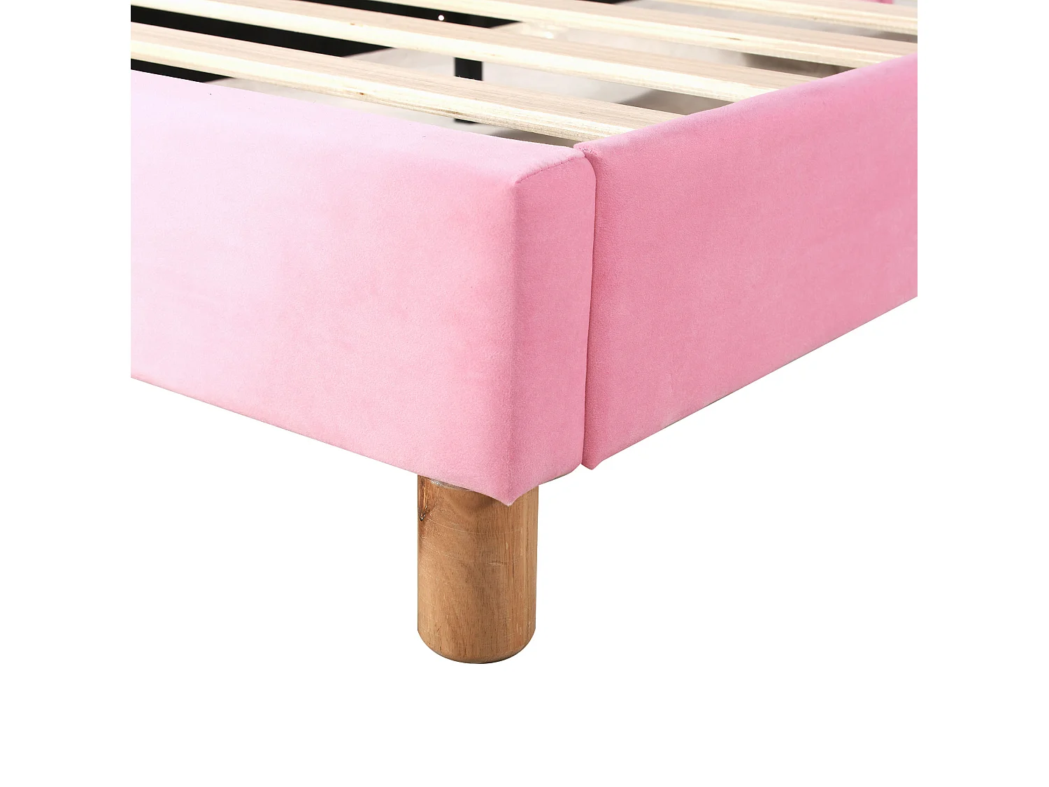 Lit enfant 90x200 cm avec 2 tabourets - tête de lit réglable en hauteur et LED - velours rose (sans matelas)