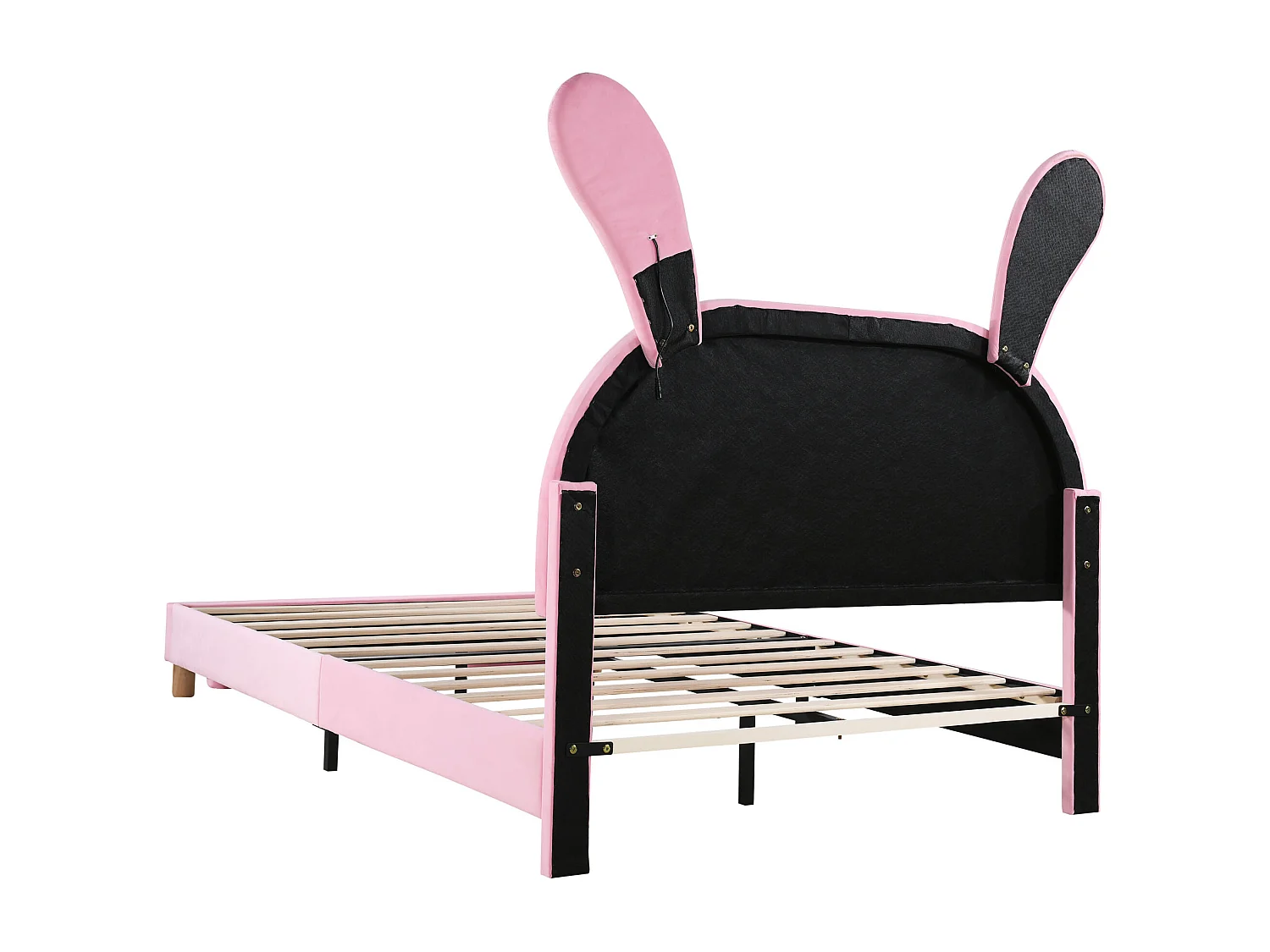 Lit enfant 140x200 cm avec 2 tabourets - tête de lit réglable en hauteur et LED - velours rose (sans matelas)