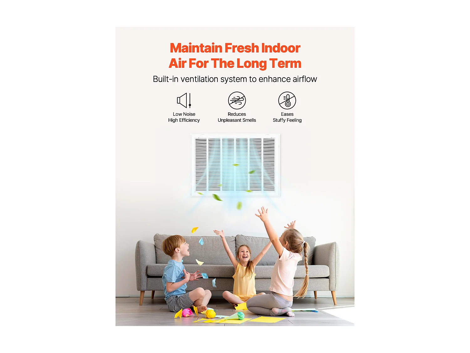 Ventilatierooster SucceBuy 83x57,2x4 cm, Geschikt voor Installatieopening 75,5x50,5 cm, Luchtafvoerrooster voor Muurmontage