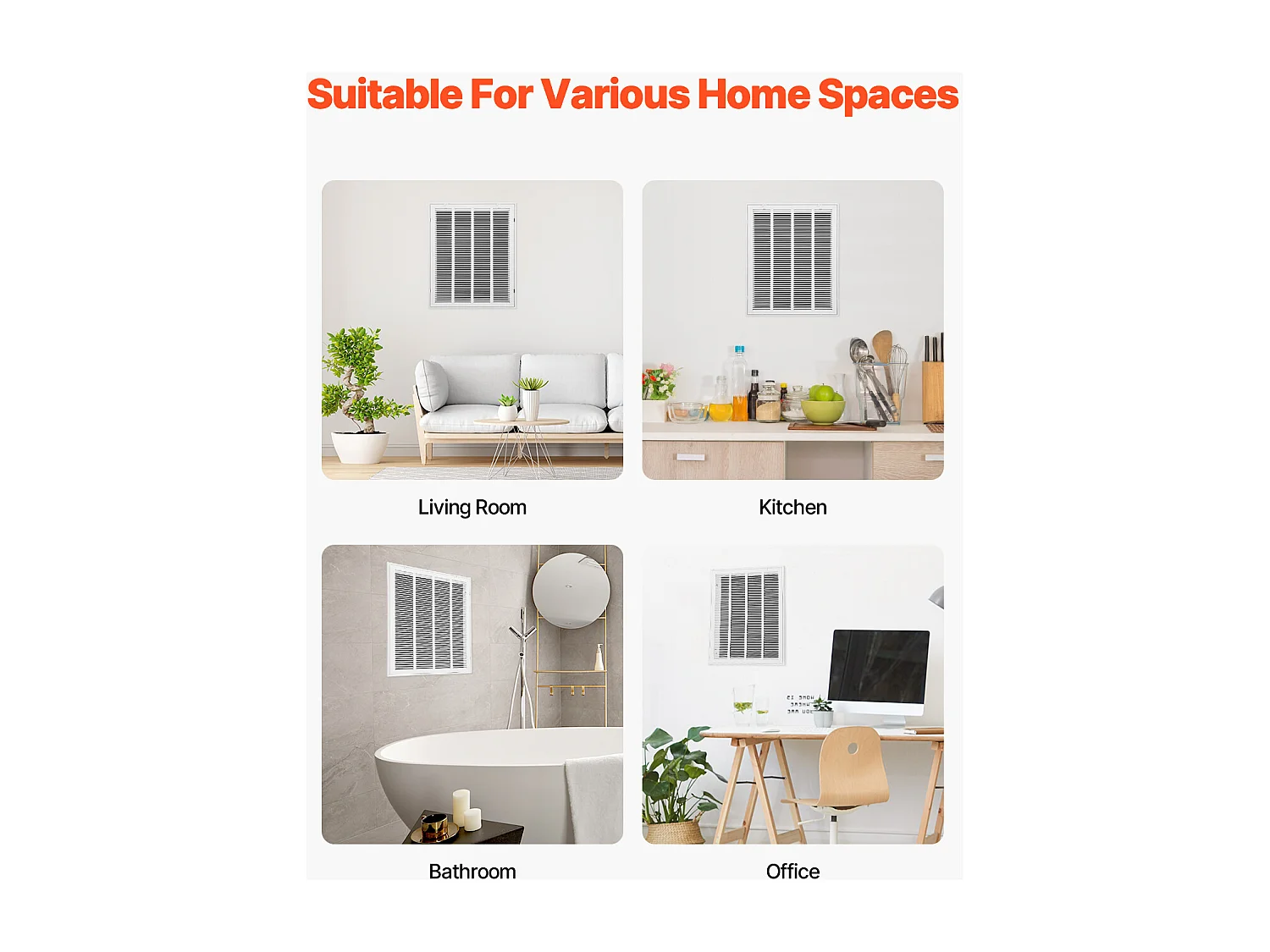 Ventilatierooster SucceBuy voor Installatieopening (50x63 cm), Muurextractierooster Met Lamellen, Gecoat Luchtterugvoerrooster