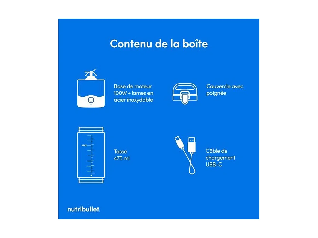 Blender portable - NUTRIBULLET - NBP003BP - 100 W - Tasse 475 ml - Sans BPA - Rose