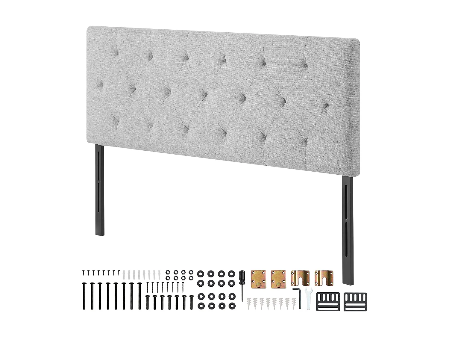 Tête de Lit SucceBuy pour Lit Double, Réglable en Hauteur, Design Capitonné en Losanges, Idéale pour Chambre, Hôtel, Maison d'Hôtes, Dortoir, Coloris Gris Clair