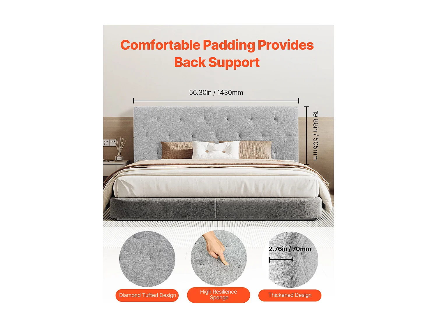 Tête de Lit SucceBuy pour Lit Double, Réglable en Hauteur, Design Capitonné en Losanges, Idéale pour Chambre, Hôtel, Maison d'Hôtes, Dortoir, Coloris Gris Clair