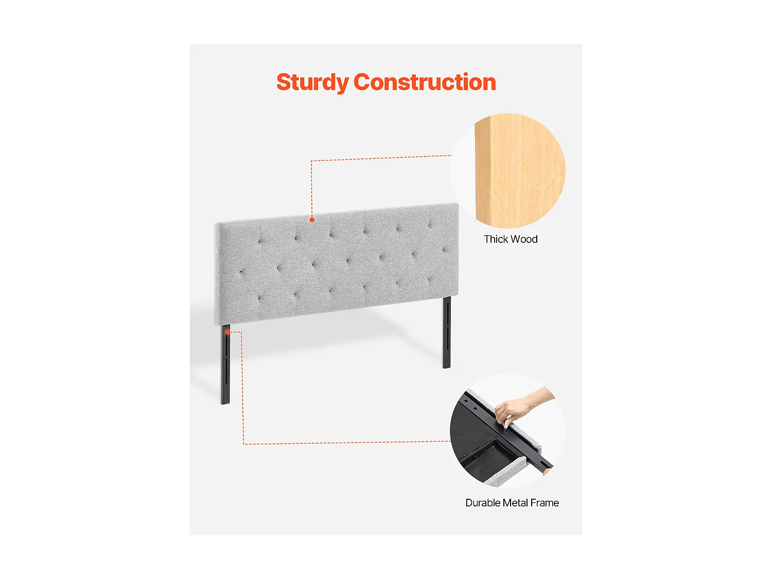 Tête de Lit SucceBuy pour Lit Double, Réglable en Hauteur, Design Capitonné en Losanges, Idéale pour Chambre, Hôtel, Maison d'Hôtes, Dortoir, Coloris Gris Clair