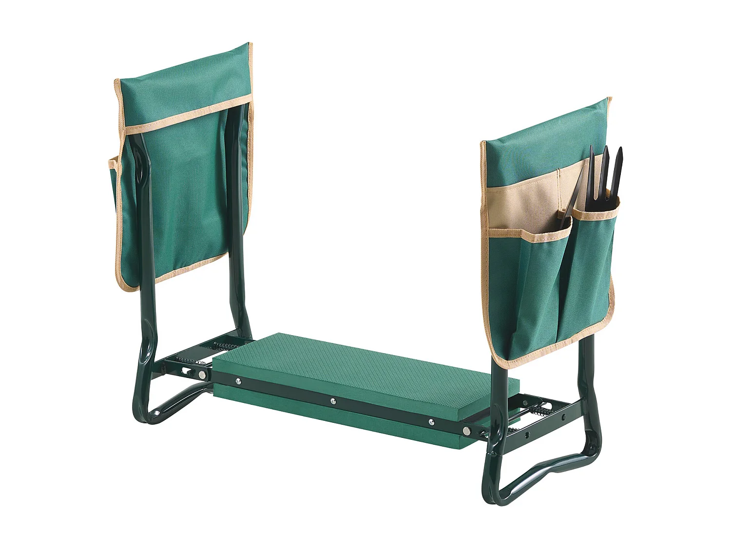 Tuinkniestoel SucceBuy Met 15 cm Dik Kussen, Opvouwbare Kruk Draagt Tot 150 kg, Multifunctionele Kruk Uitgerust Met 2 Gereedschapstassen