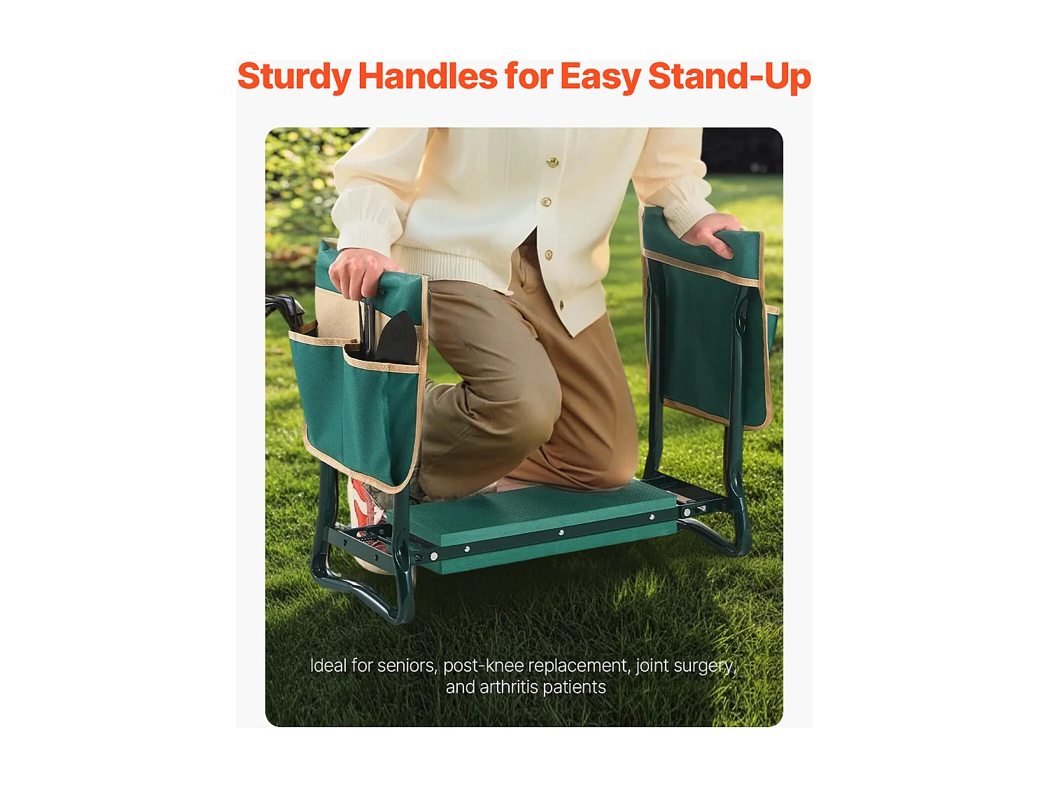 Tuinkniestoel SucceBuy Met 15 cm Dik Kussen, Opvouwbare Kruk Draagt Tot 150 kg, Multifunctionele Kruk Uitgerust Met 2 Gereedschapstassen