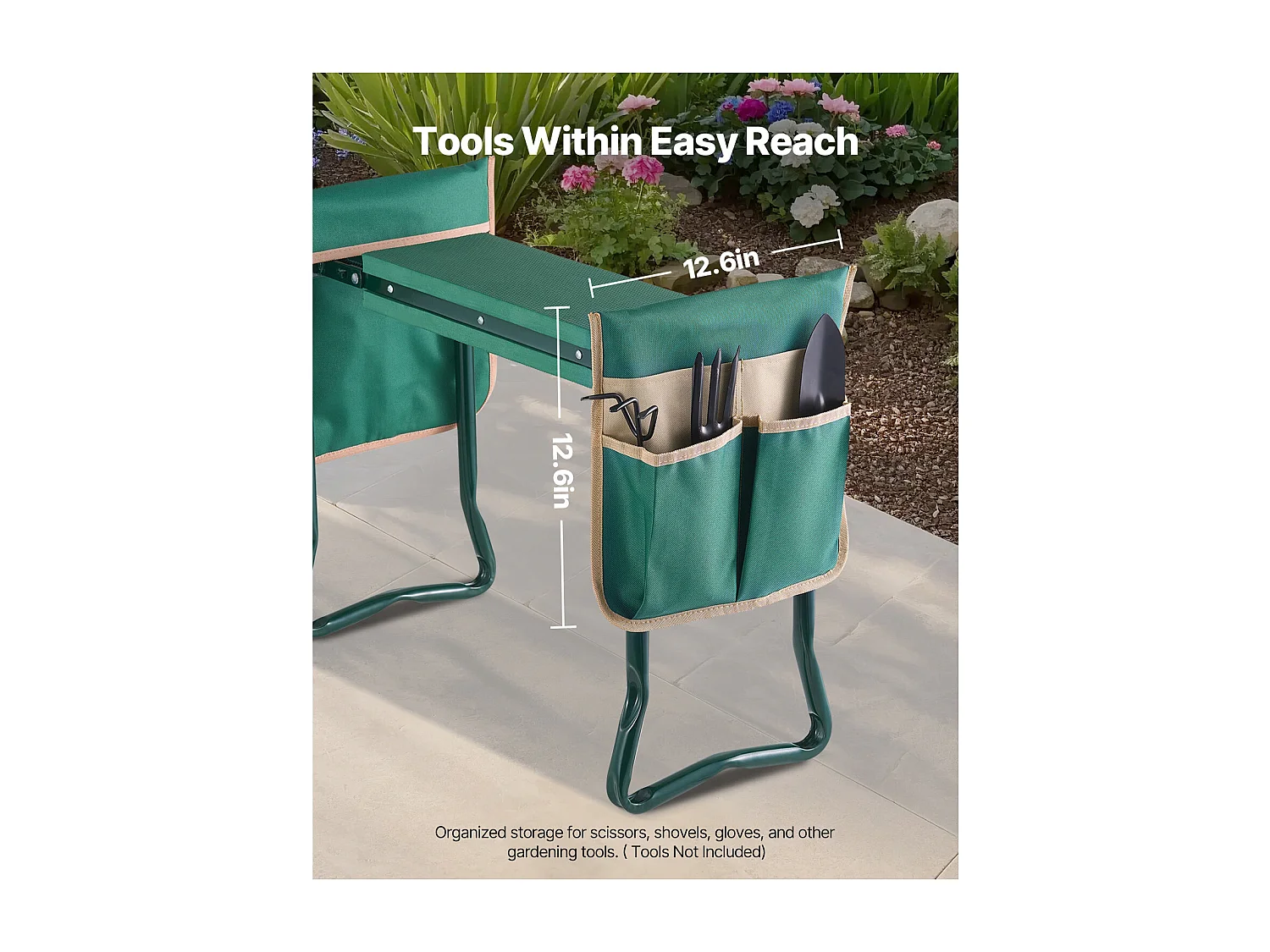 Tuinkniestoel SucceBuy Met 15 cm Dik Kussen, Opvouwbare Kruk Draagt Tot 150 kg, Multifunctionele Kruk Uitgerust Met 2 Gereedschapstassen