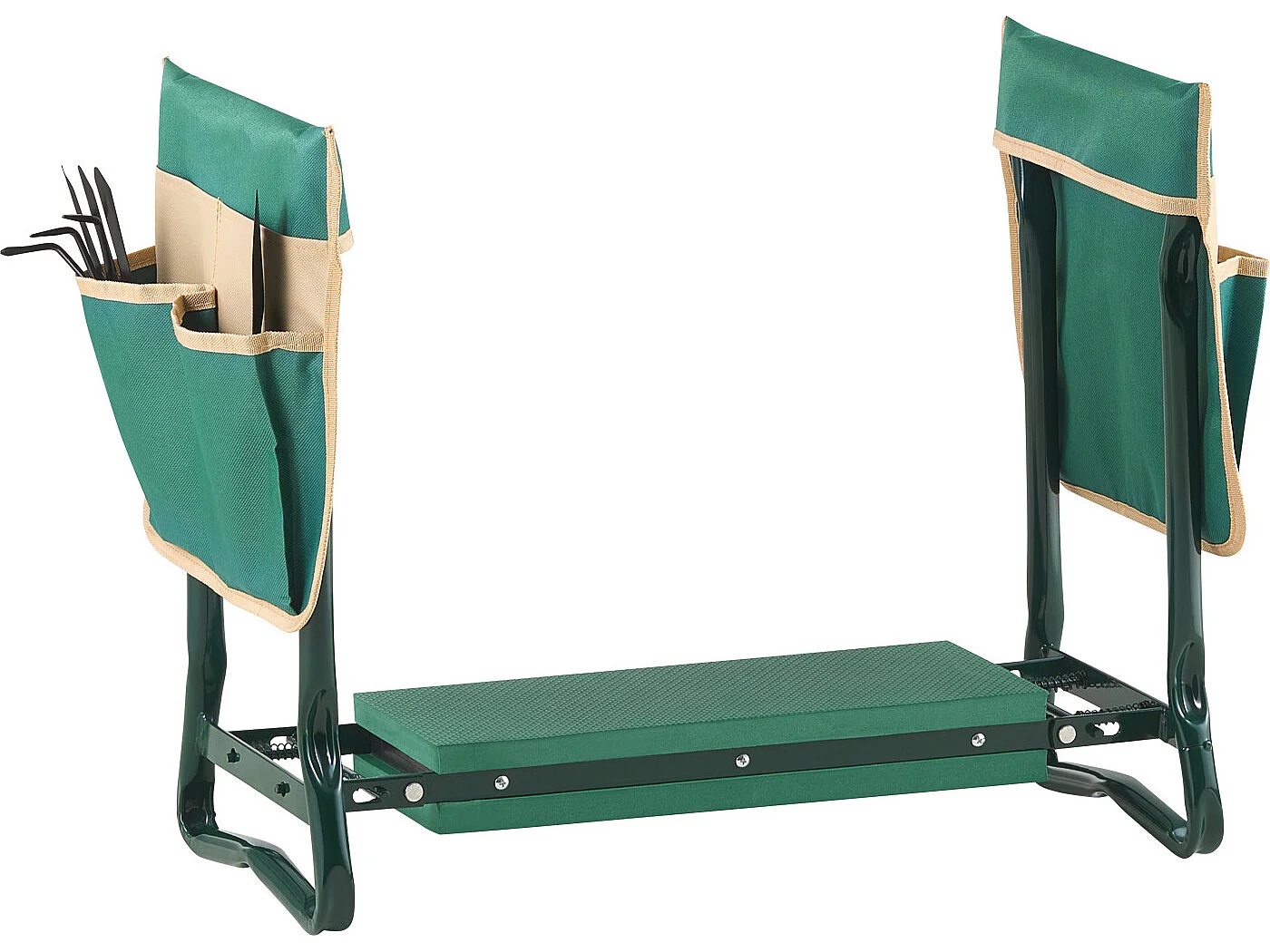 Tuinkniestoel SucceBuy Met 15 cm Dik Kussen, Opvouwbare Kruk Draagt Tot 150 kg, Multifunctionele Kruk Uitgerust Met 2 Gereedschapstassen