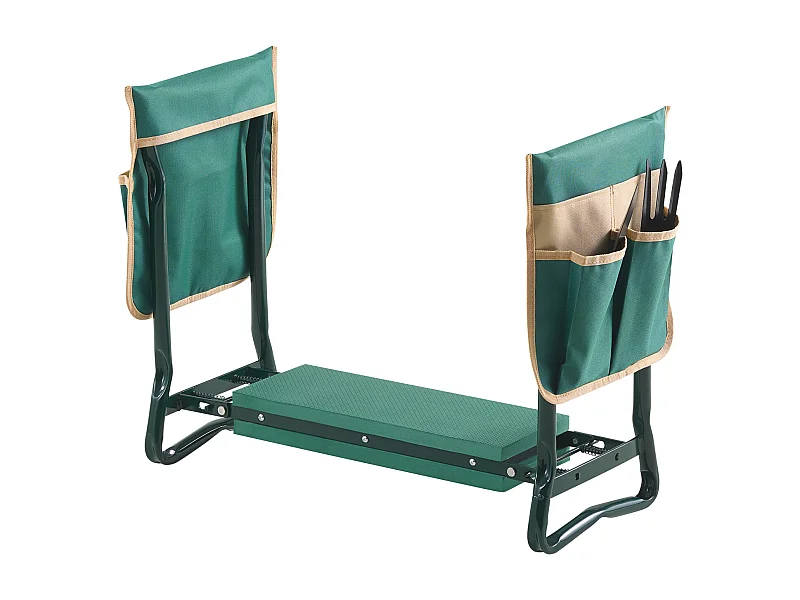 Tuinkniestoel SucceBuy Met 15 cm Dik Kussen, Opvouwbare Kruk Draagt Tot 150 kg, Multifunctionele Kruk Uitgerust Met 2 Gereedschapstassen