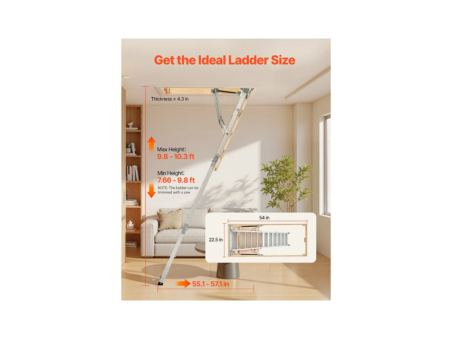 Échelle de Grenier SucceBuy Pliable, Capacité de Charge 170 kg, Adaptée à une Hauteur d'Installation de 3 à 3,13 m, Structure en Aluminium Polyvalente