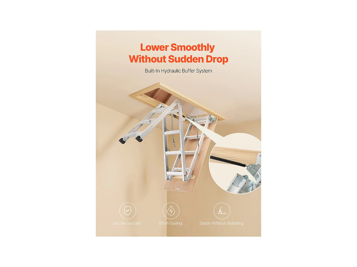 Échelle de Grenier SucceBuy Pliable, Capacité de Charge 170 kg, Adaptée à une Hauteur d'Installation de 3 à 3,13 m, Structure en Aluminium Polyvalente