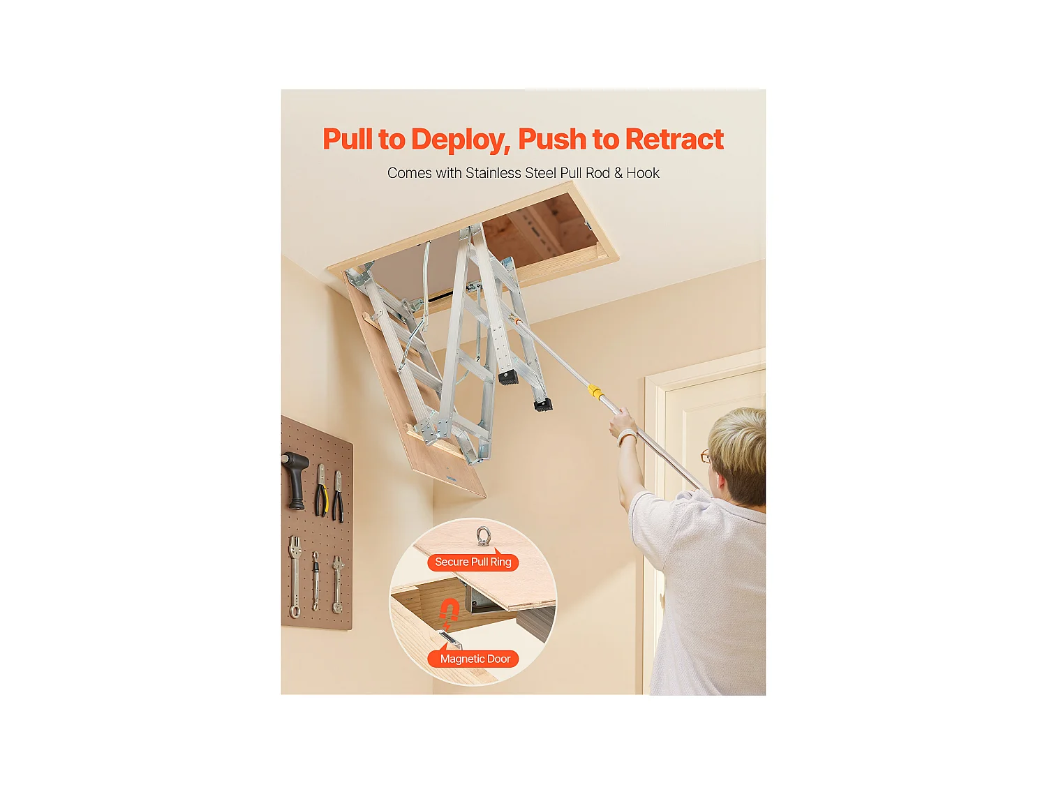 Échelle de Grenier SucceBuy Pliable, Capacité de Charge 170 kg, Adaptée à une Hauteur d'Installation de 3 à 3,13 m, Structure en Aluminium Polyvalente