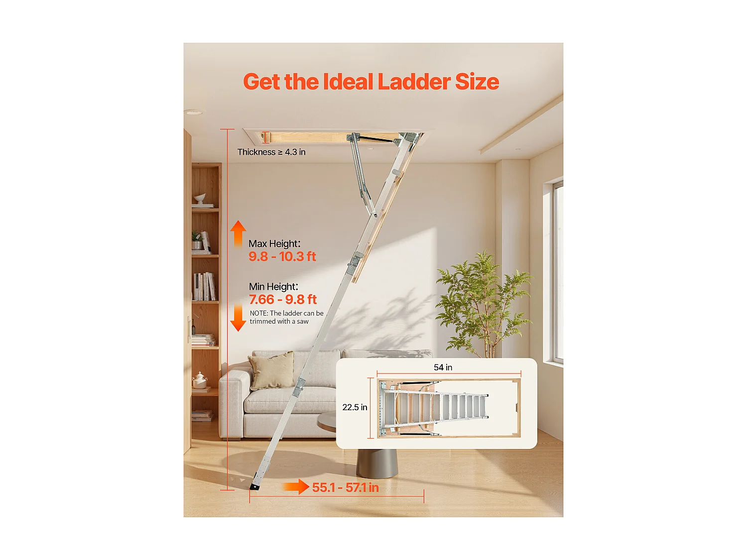 Escalera de Ático SucceBuy Plegable, Capacidad de Carga 170 kg, Adaptada a Altura de Instalación de 3 a 3,13 m, Estructura de Aluminio Versátil